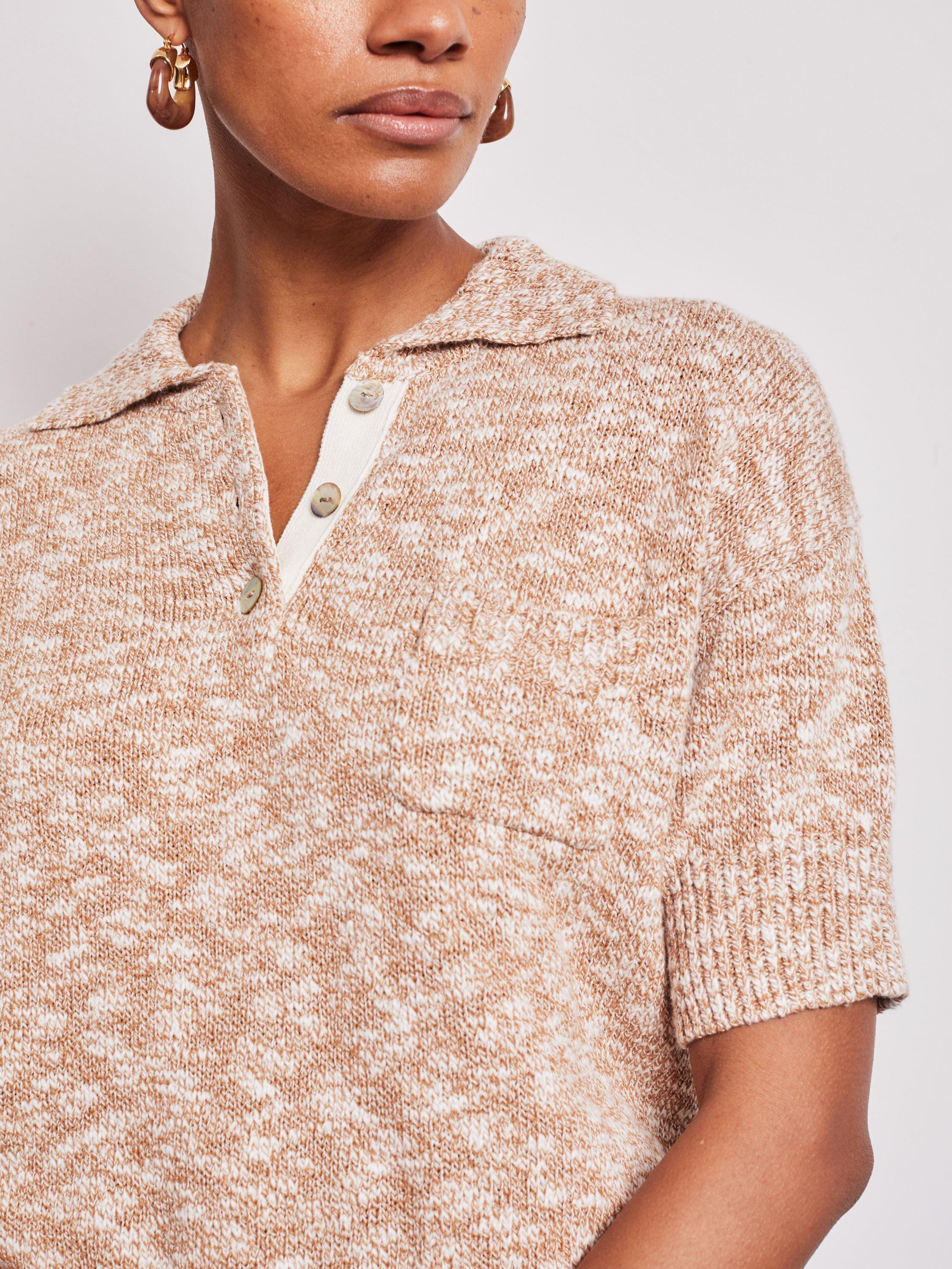 Product image 5 of 5, which shows VIVERE Anais Pocket Knitted Polo Shirt, White Oatmeal Marl, XS