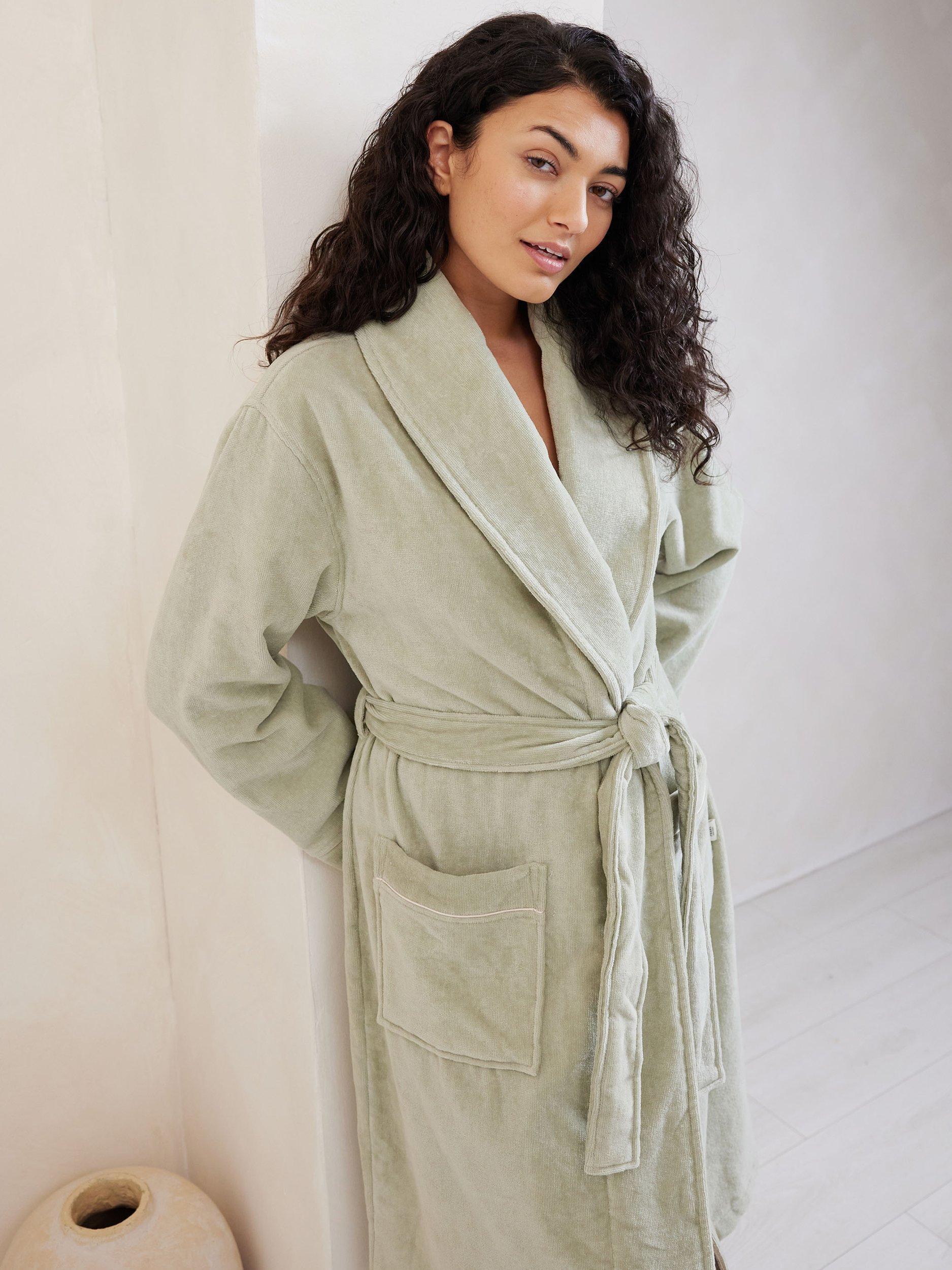 Product image 5 of 5, which shows Chelsea Peers Towelling Satin Tipped Dressing Gown, Green, 6-8