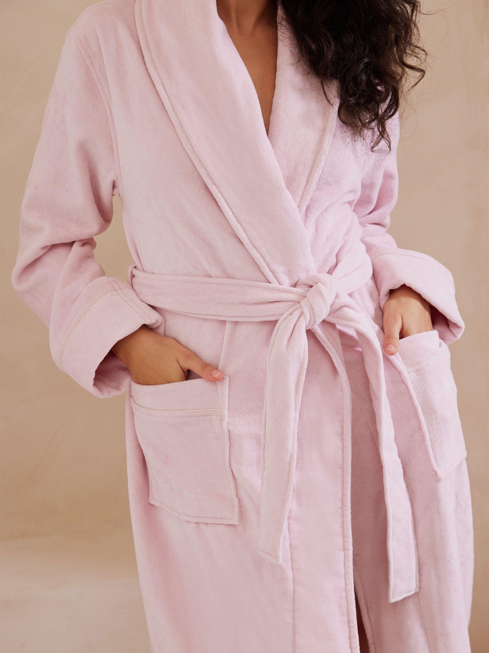 Product image 3 of 5, which shows Chelsea Peers Towelling Satin Tipped Dressing Gown, Pink, 6-8