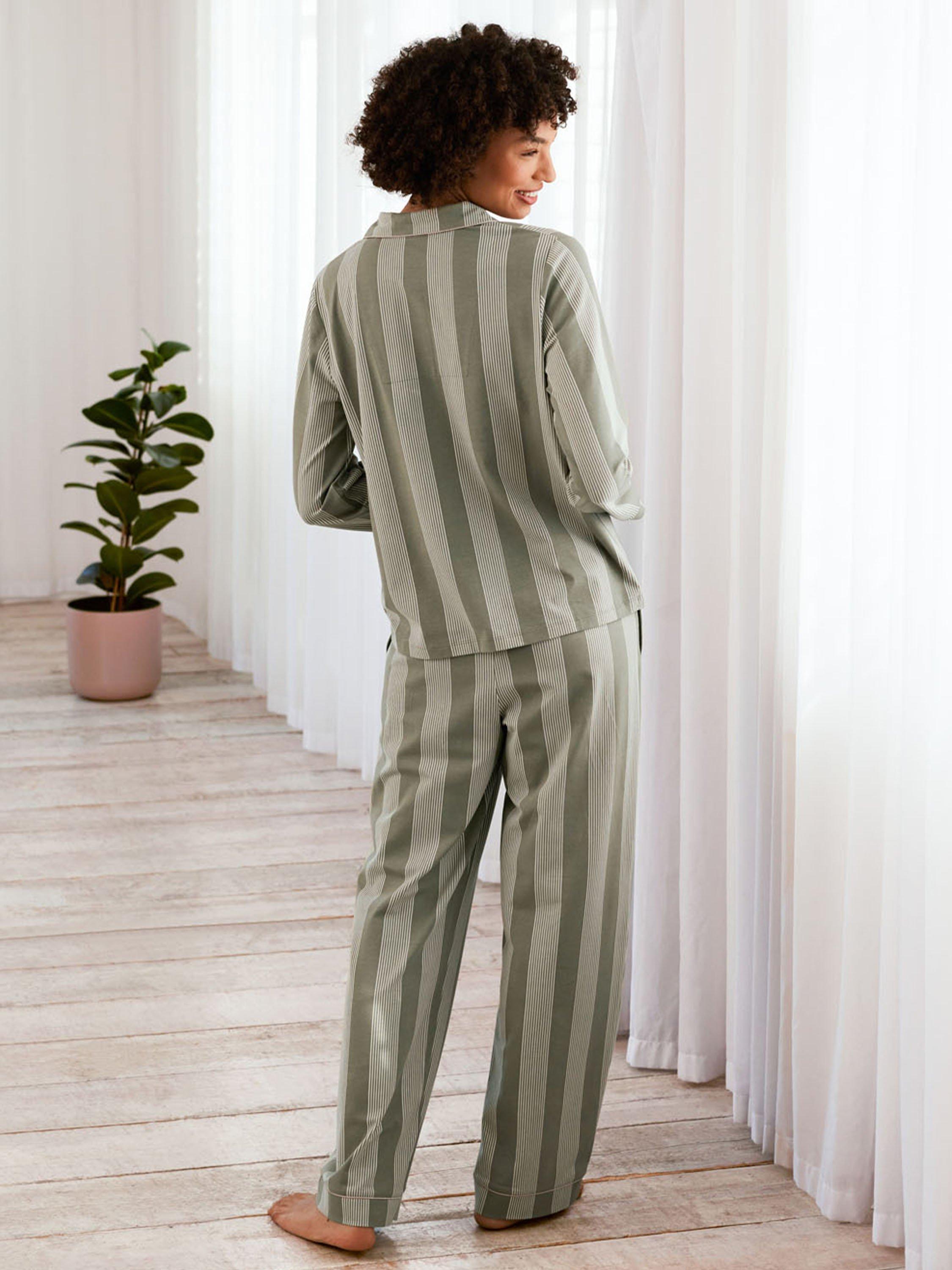 Product image 4 of 5, which shows Chelsea Peers Stripes Organic Cotton Rich Pyjama Set, Khaki, 6