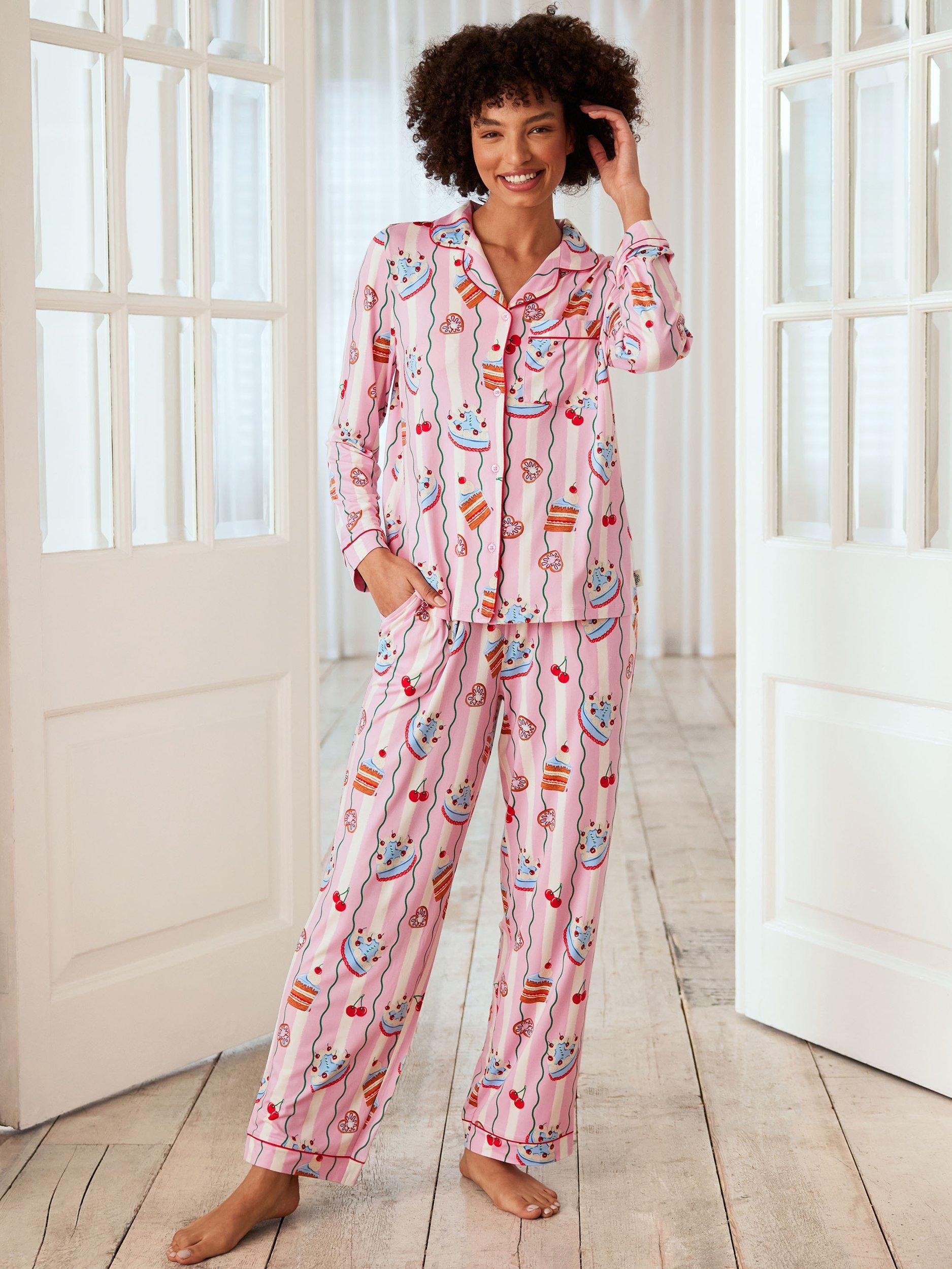Product image 1 of 5, which shows Chelsea Peers Cake Print Pyjama Set, Pink, 18