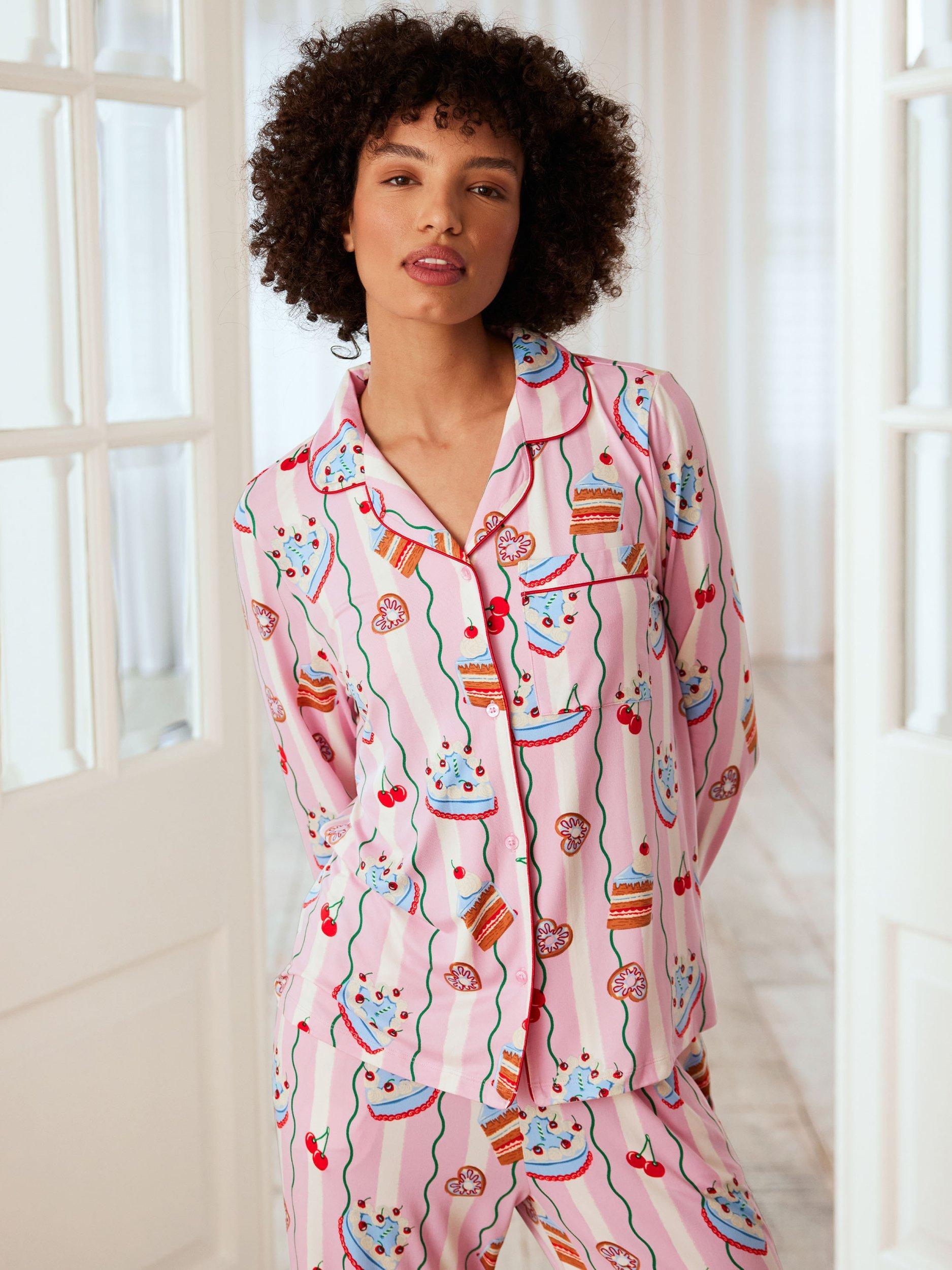 Product image 2 of 5, which shows Chelsea Peers Cake Print Pyjama Set, Pink, 18