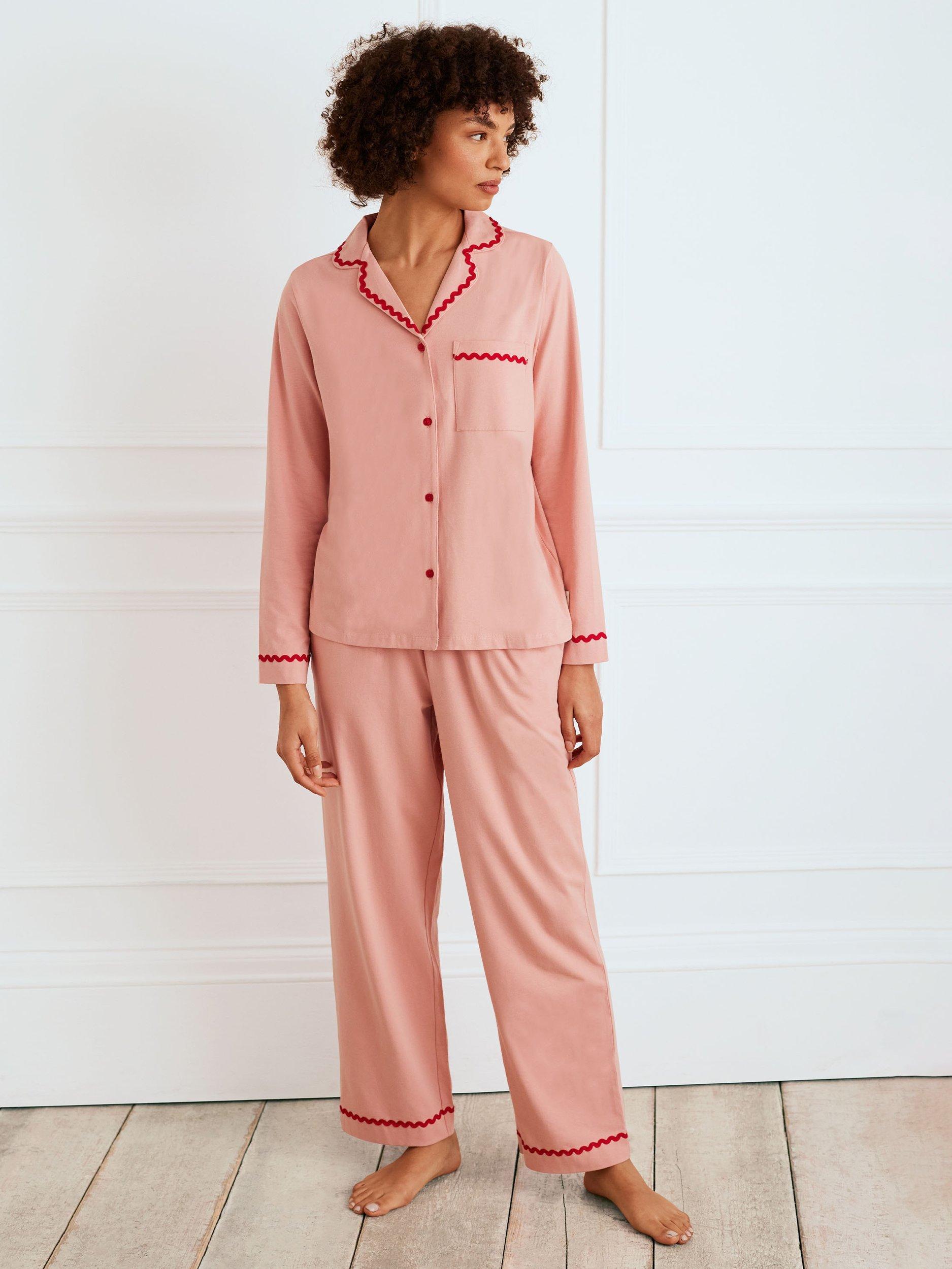 Product image 1 of 6, which shows Chelsea Peers Good Morning Organic Cotton Rich Pyjama Set, Pink, 6
