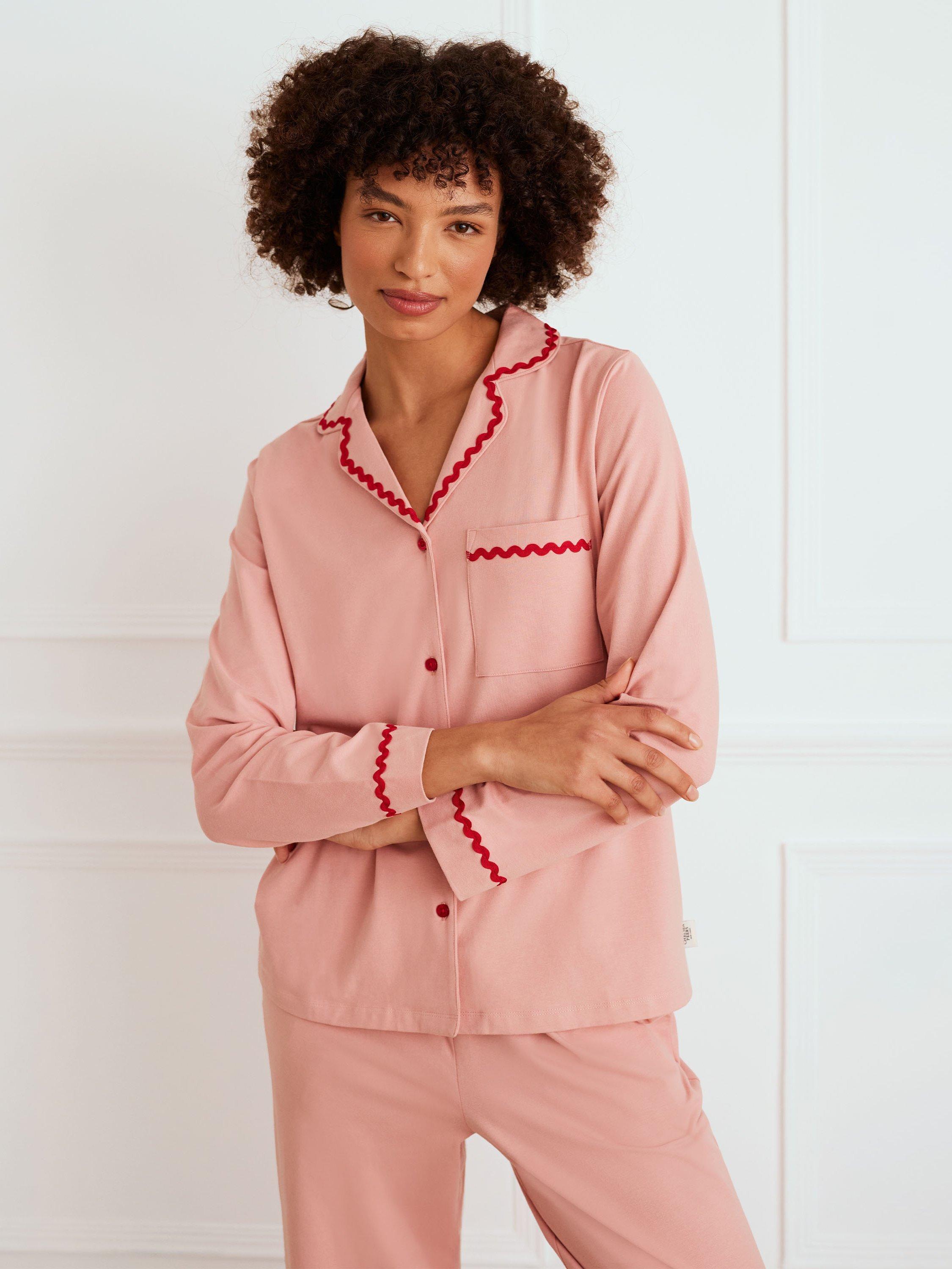 Product image 2 of 6, which shows Chelsea Peers Good Morning Organic Cotton Rich Pyjama Set, Pink, 6