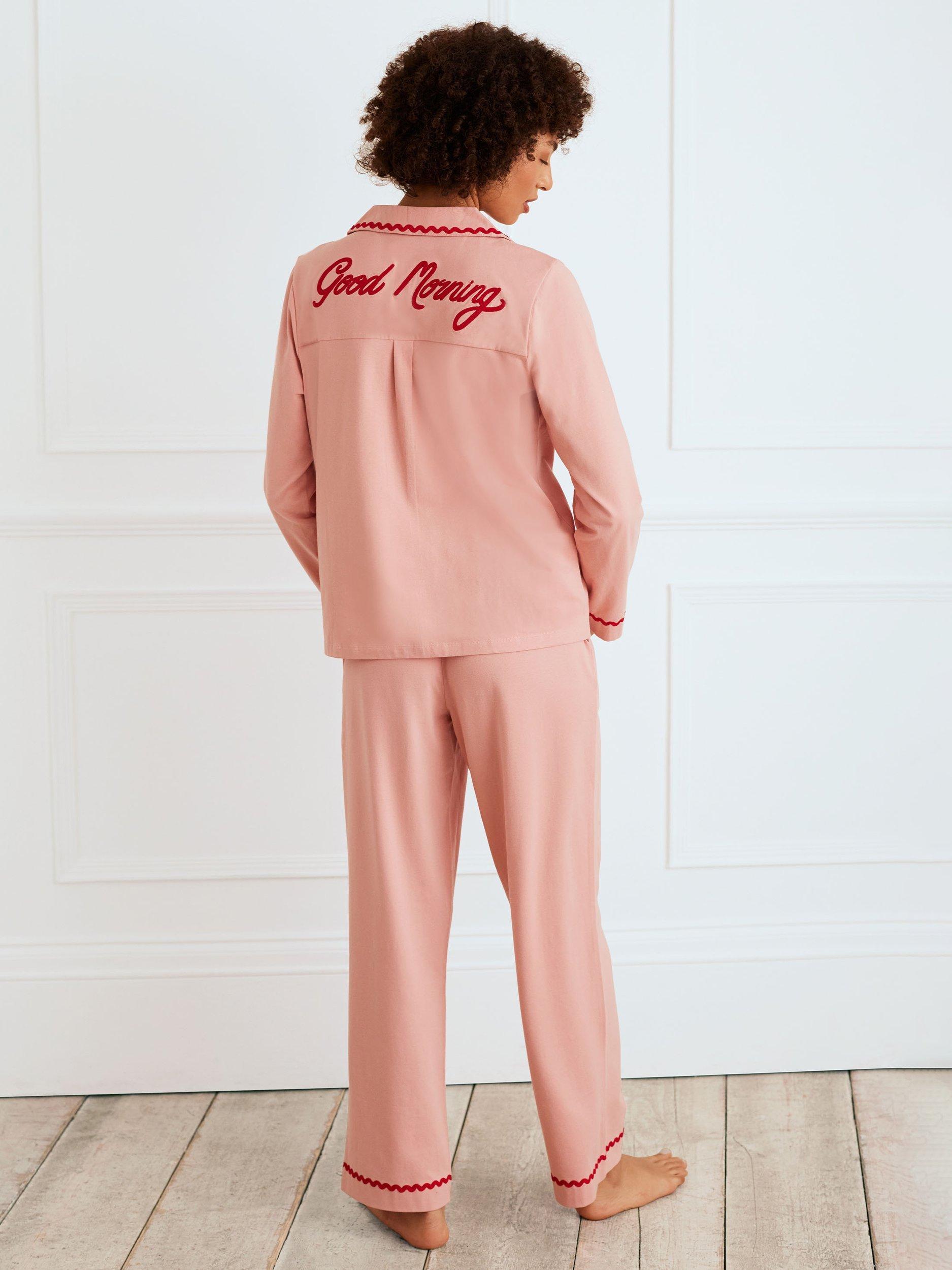 Product image 4 of 6, which shows Chelsea Peers Good Morning Organic Cotton Rich Pyjama Set, Pink, 6