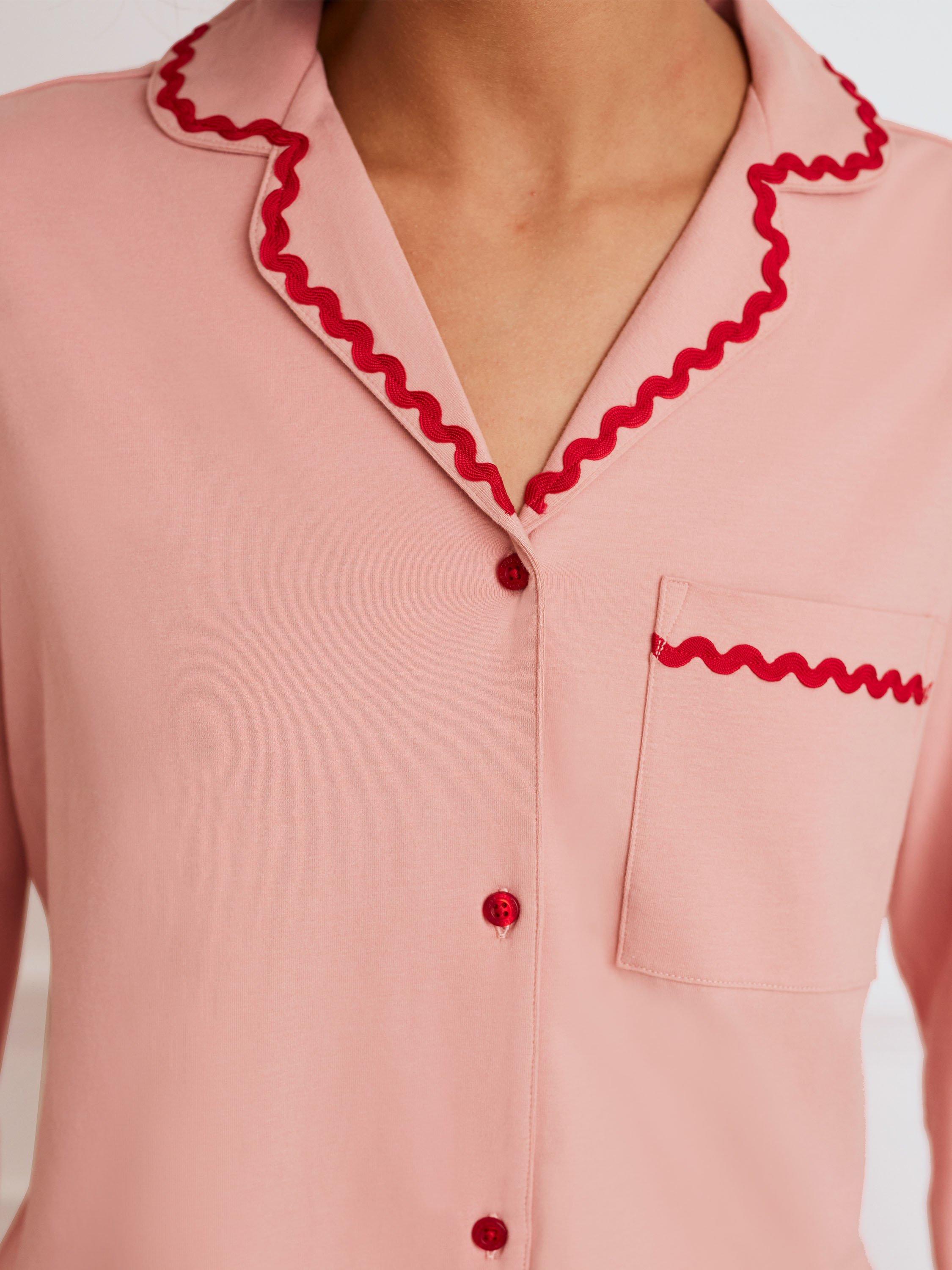 Product image 5 of 6, which shows Chelsea Peers Good Morning Organic Cotton Rich Pyjama Set, Pink, 6