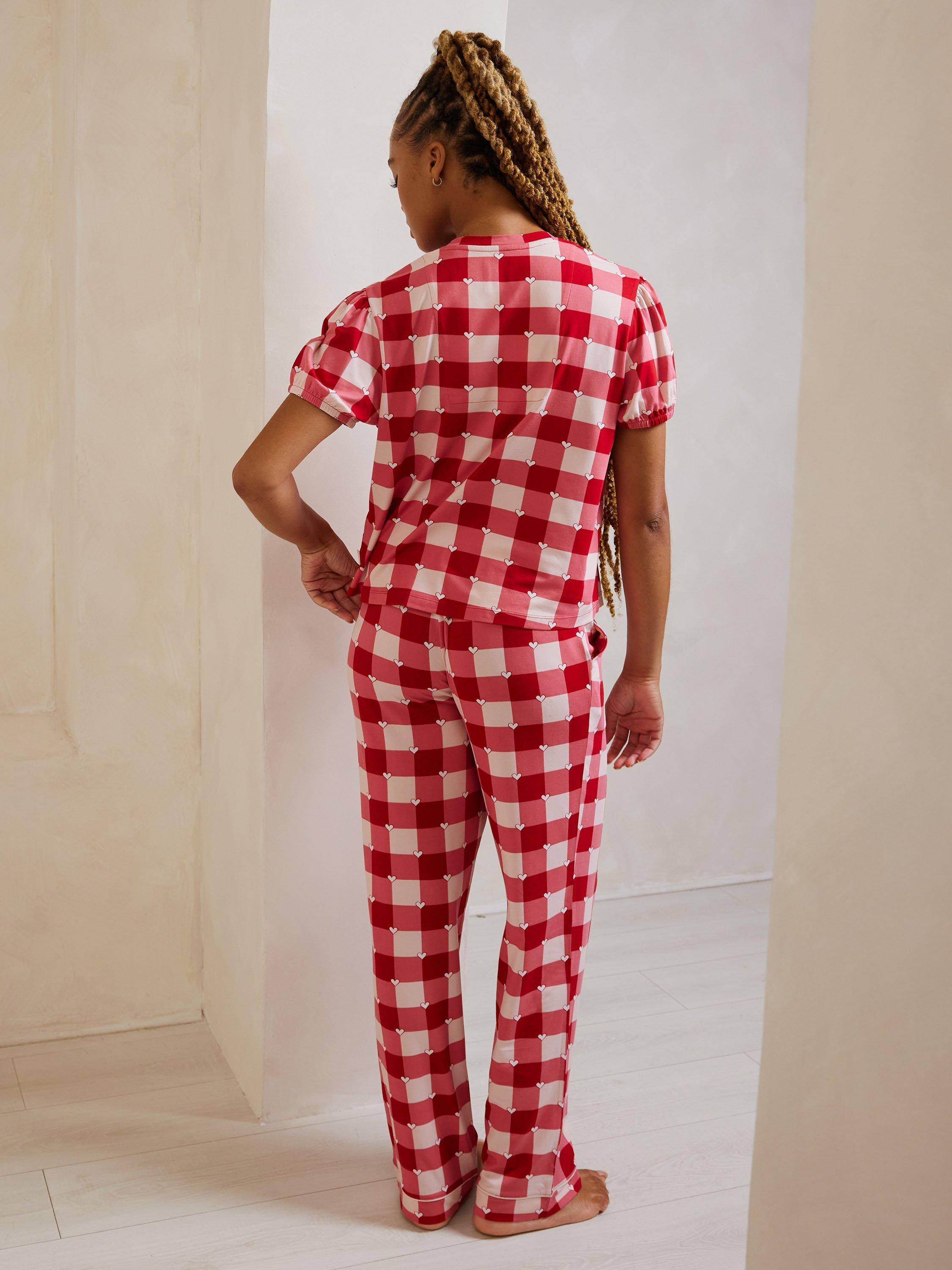 Product image 4 of 5, which shows Chelsea Peers Gingham Tie Front Pyjama Set, Red, 6
