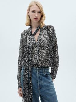 Mango Leopard Print Blouse, Black, Black