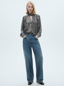 Mango Leopard Print Blouse, Black - view 2, Black