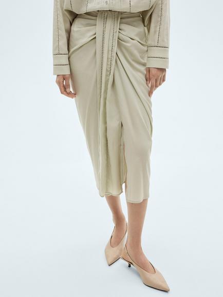 Mango Daina Drape Front Skirt, Aqua Green, Aqua Green
