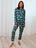 Chelsea Peers Dinosaur Print Maternity Pyjama Set, Teal