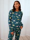 Chelsea Peers Dinosaur Print Maternity Pyjama Set, Teal