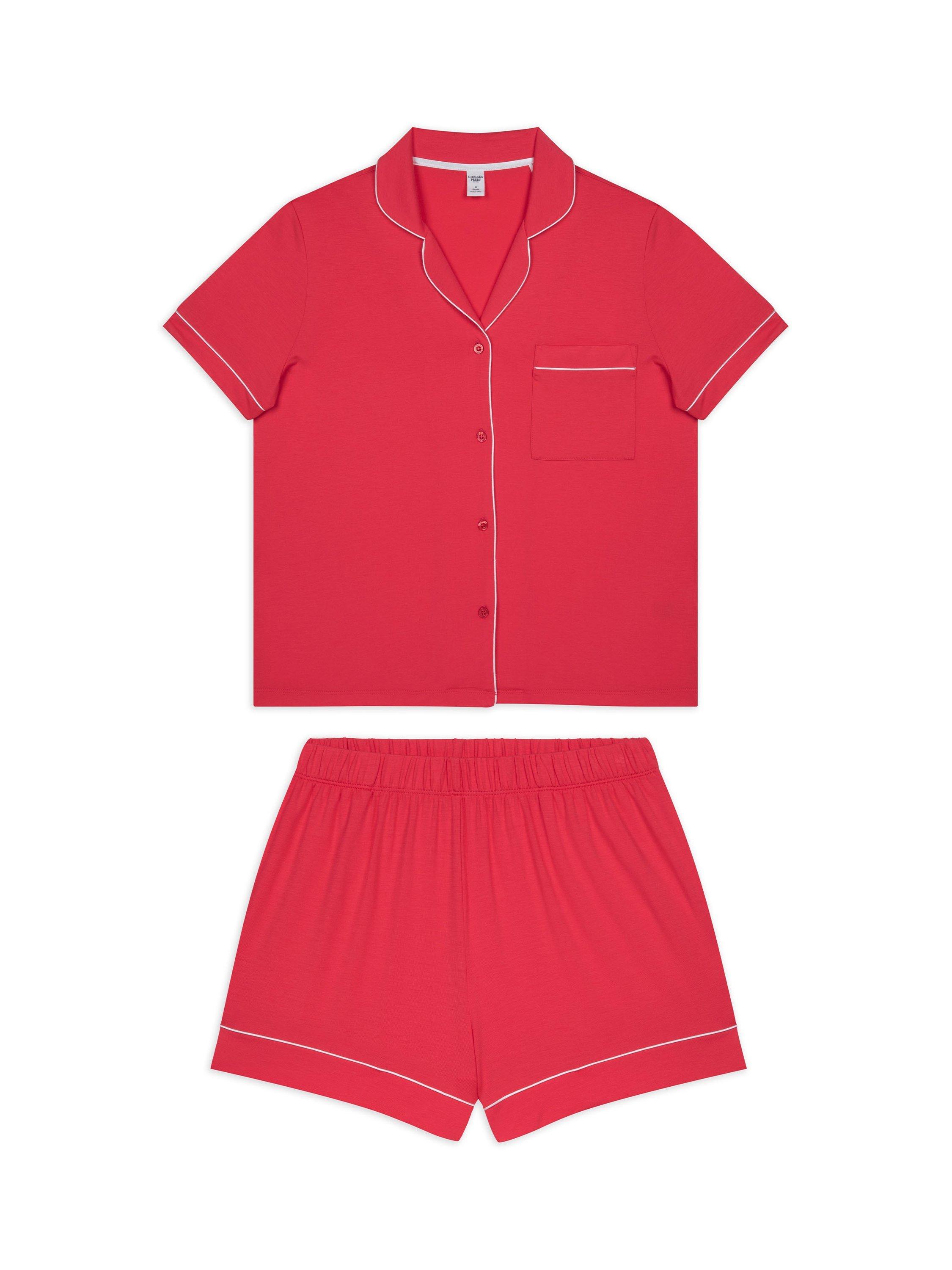 Product image 1 of 3, which shows Chelsea Peers Button Up Shorty Pyjama Set, Bright Pink, 6