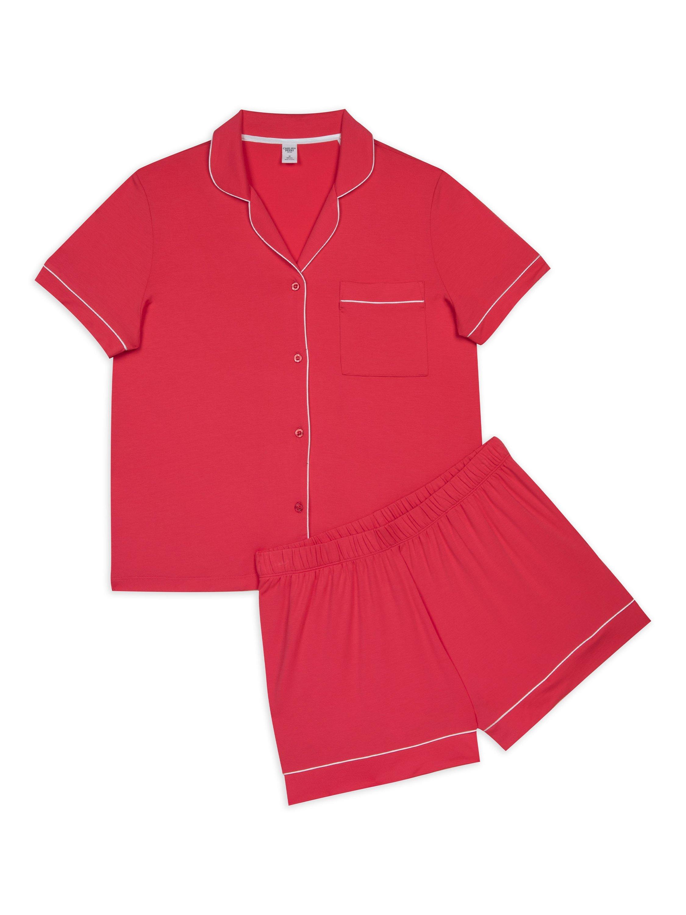 Product image 2 of 3, which shows Chelsea Peers Button Up Shorty Pyjama Set, Bright Pink, 6