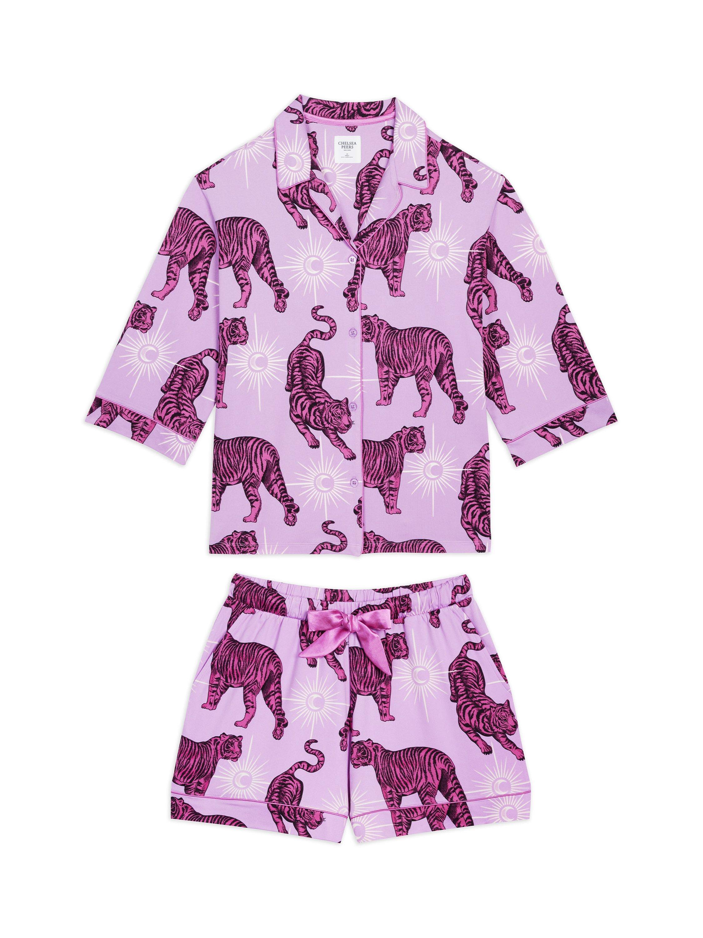 Product image 1 of 3, which shows Chelsea Peers Mystic Tiger Shorty Pyjama Set, Lilac, 18