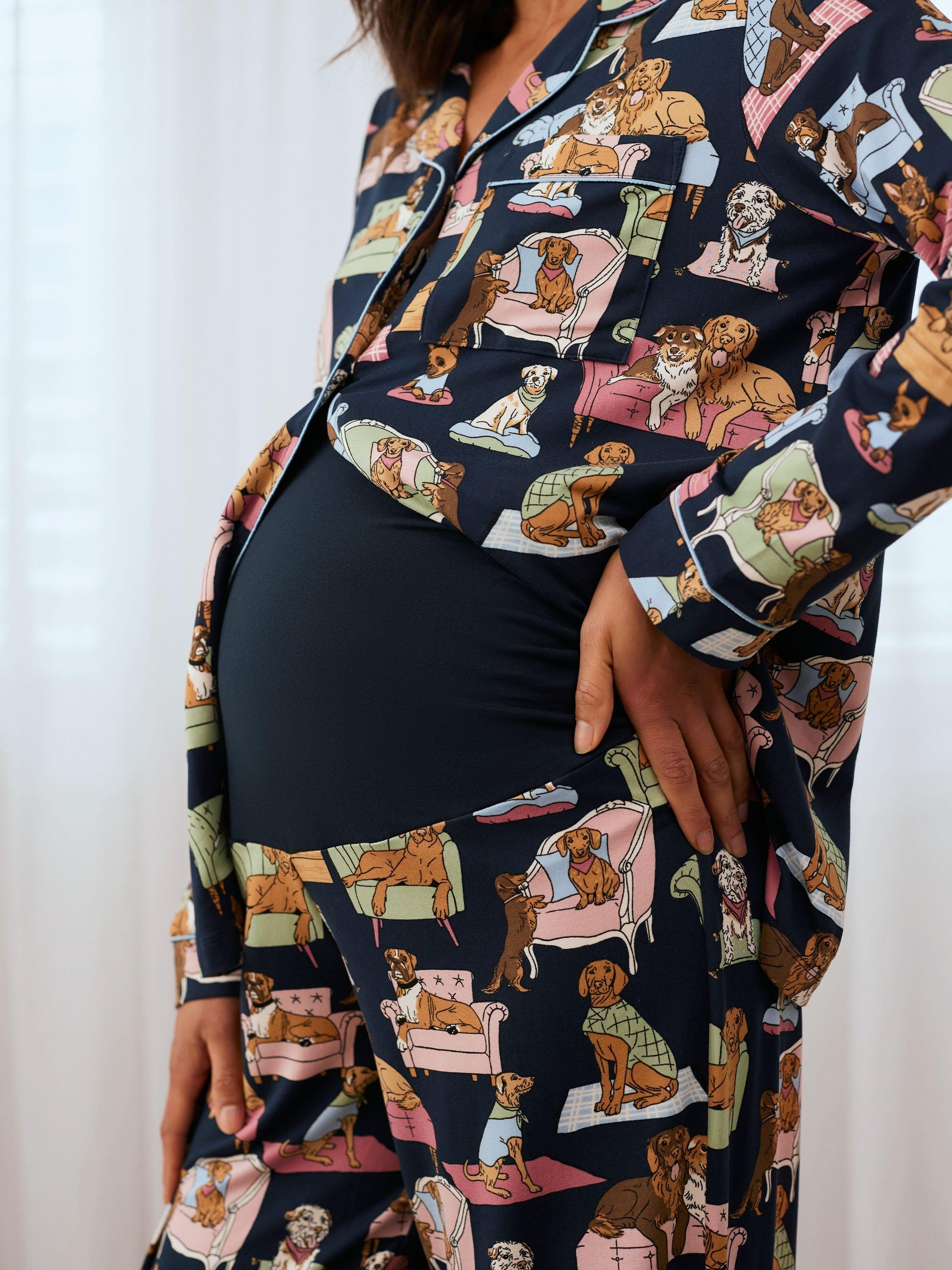 Product image 3 of 5, which shows Chelsea Peers Dogs Night In Maternity Pyjama Set, Navy, 6