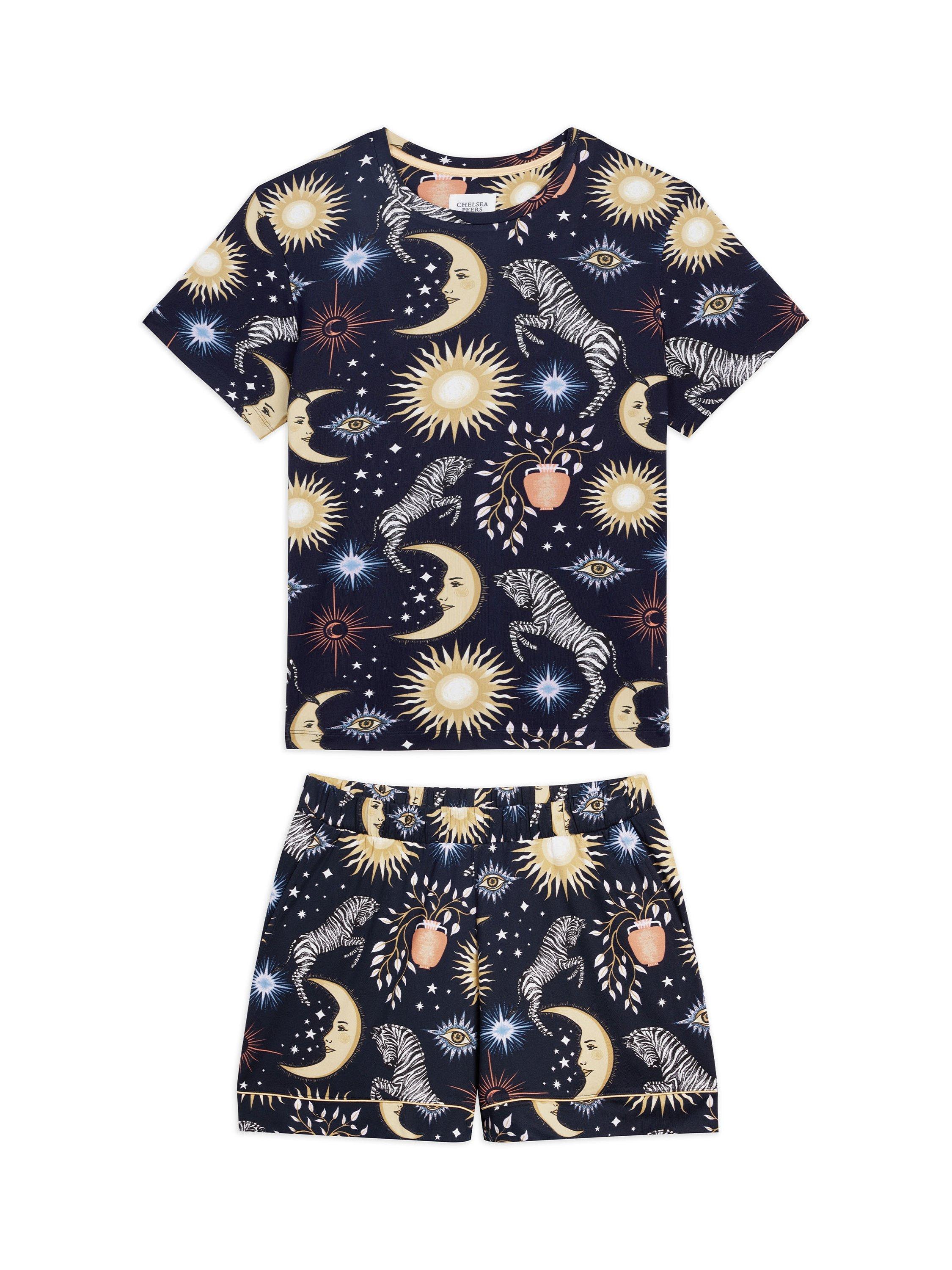 Product image 1 of 3, which shows Chelsea Peers Celestial Zebra Shorty Pyjama Set, Navy, 18