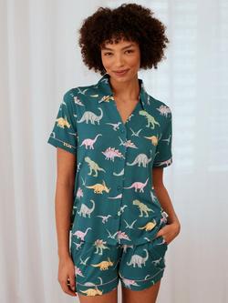 Chelsea Peers Dinosaur Short Pyjama Set, Teal - view 2, Teal