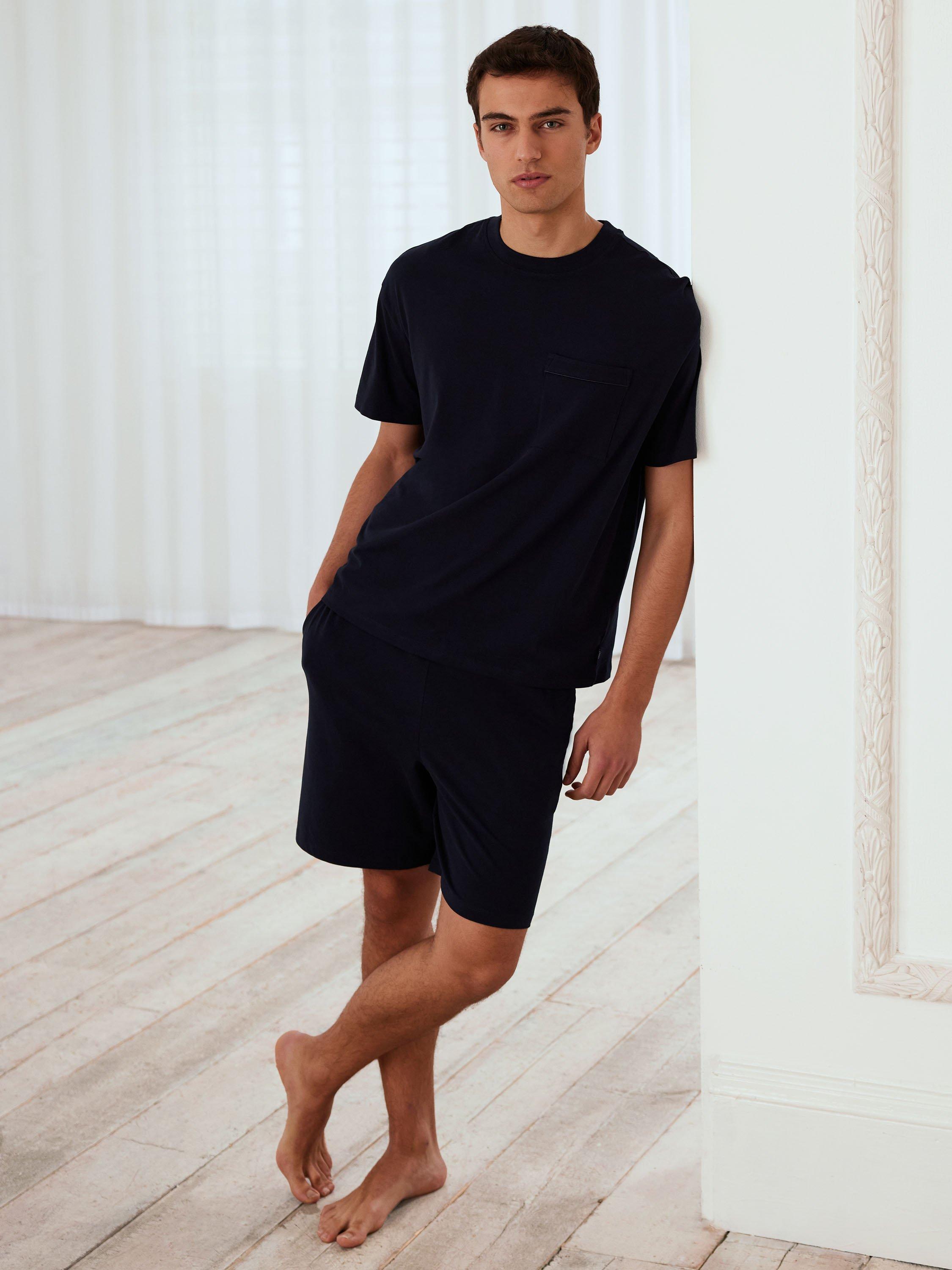 Product image 1 of 6, which shows Chelsea Peers Organic Cotton Short Pyjama Set, Navy, S