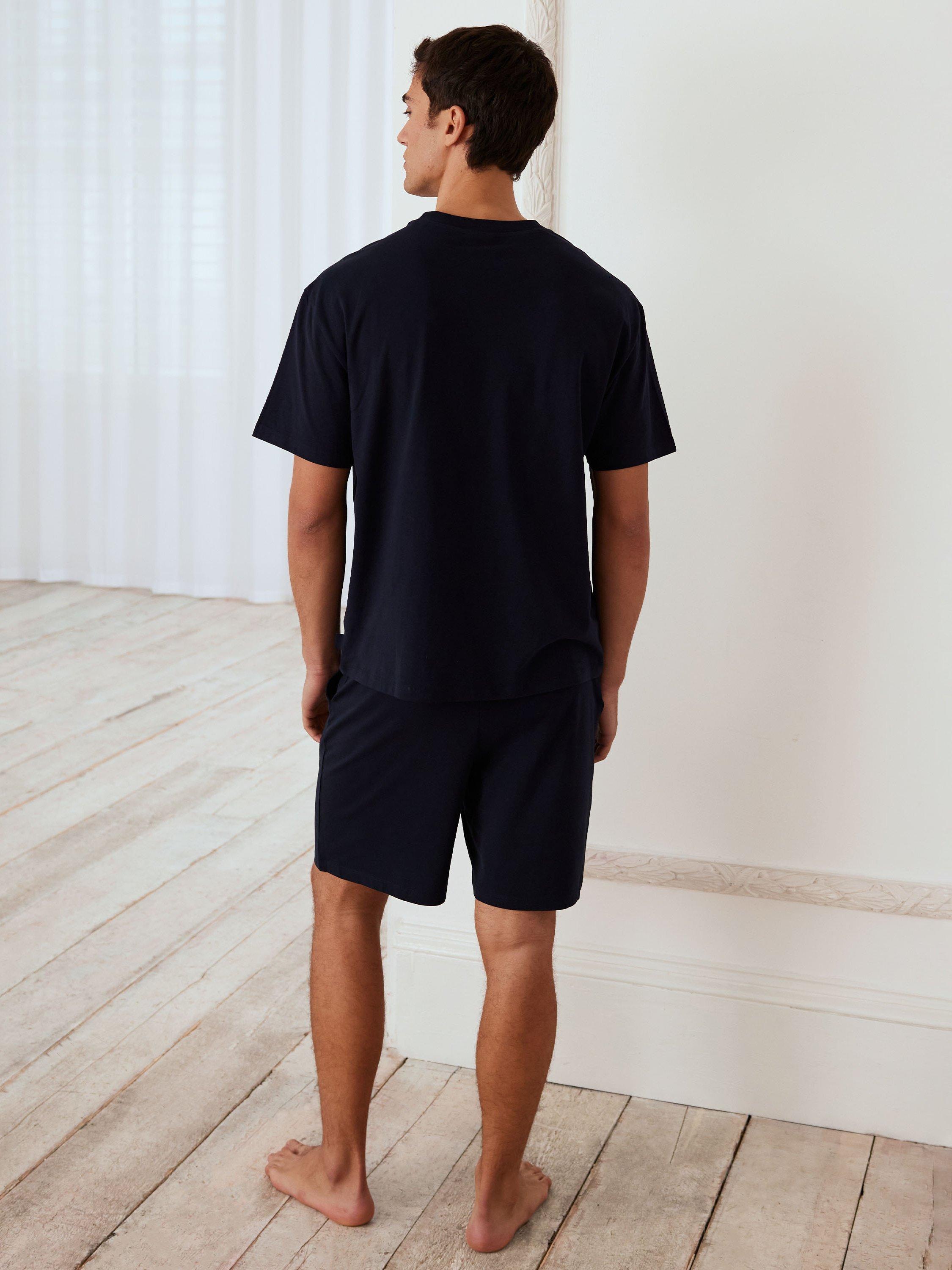 Product image 4 of 6, which shows Chelsea Peers Organic Cotton Short Pyjama Set, Navy, S