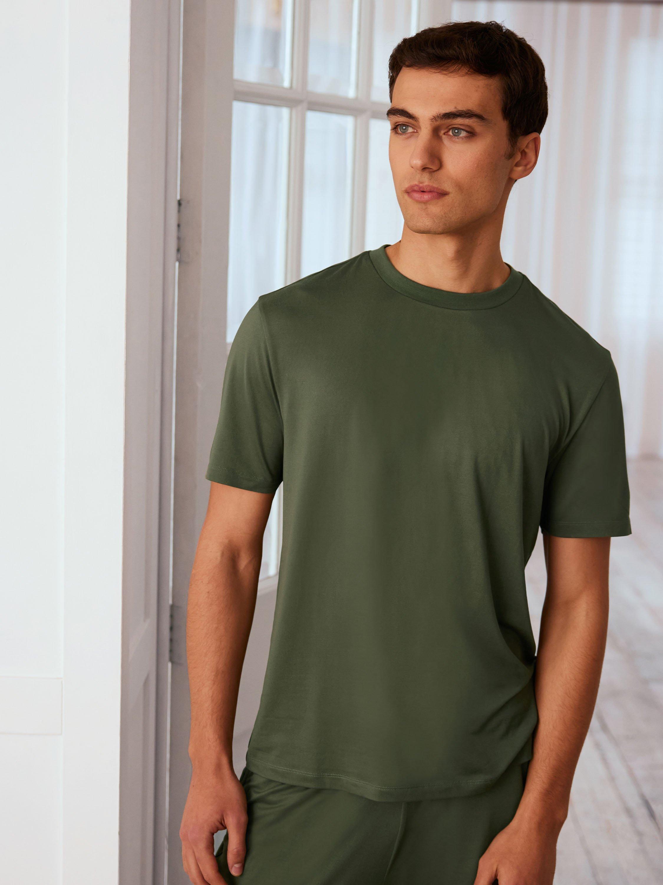 Product image 2 of 5, which shows Chelsea Peers Short Sleeve Tee & Shorts Pyjama Set, Khaki, S
