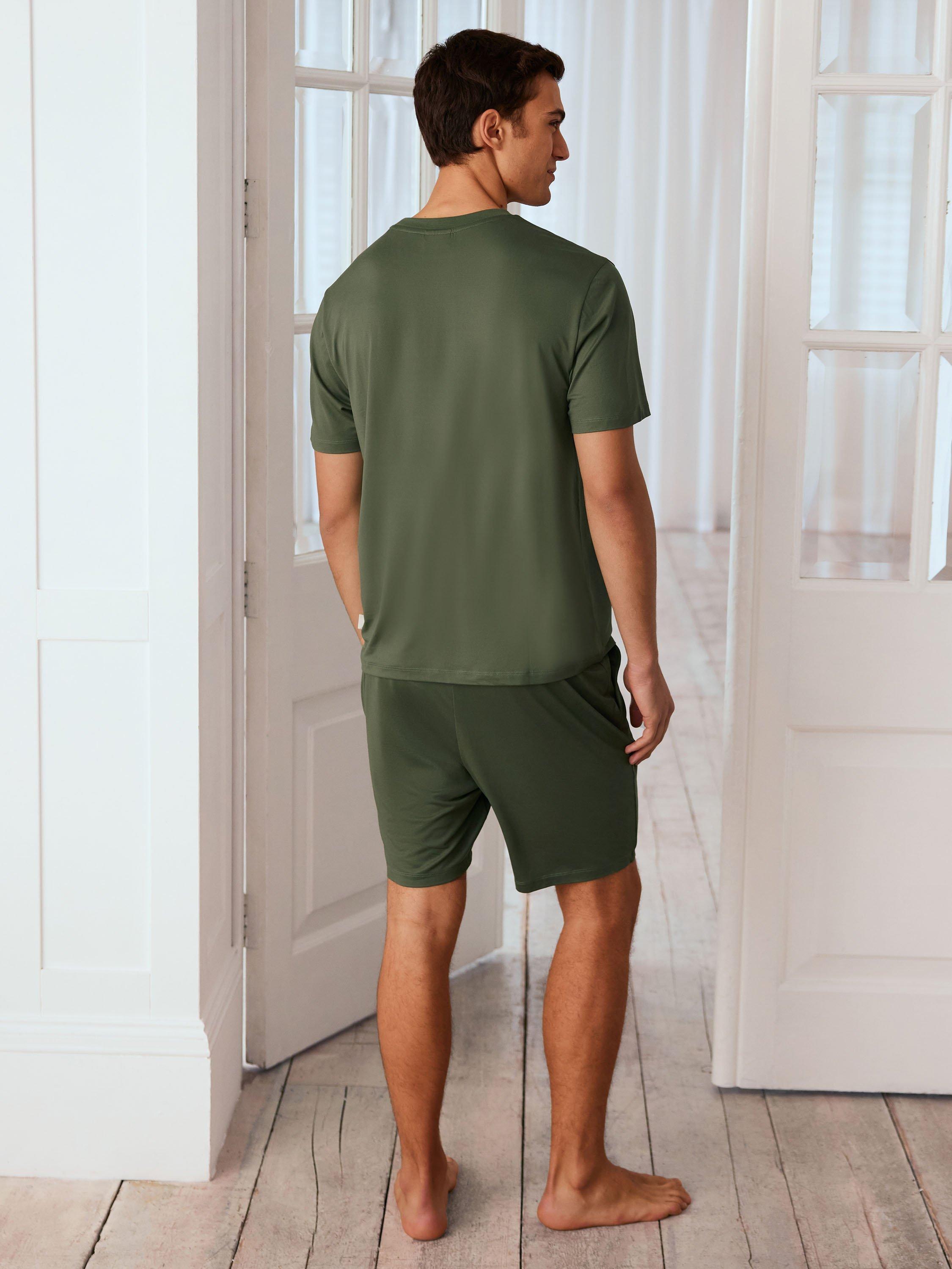 Product image 4 of 5, which shows Chelsea Peers Short Sleeve Tee & Shorts Pyjama Set, Khaki, S