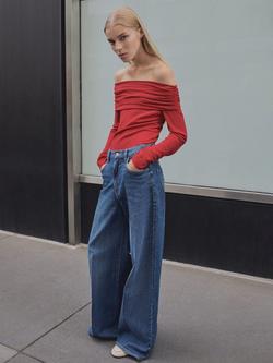 Mango Blush Off Shoulder Top, Red, Red