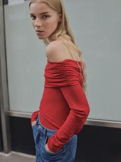 Mango Blush Off Shoulder Top, Red - view 2, Red