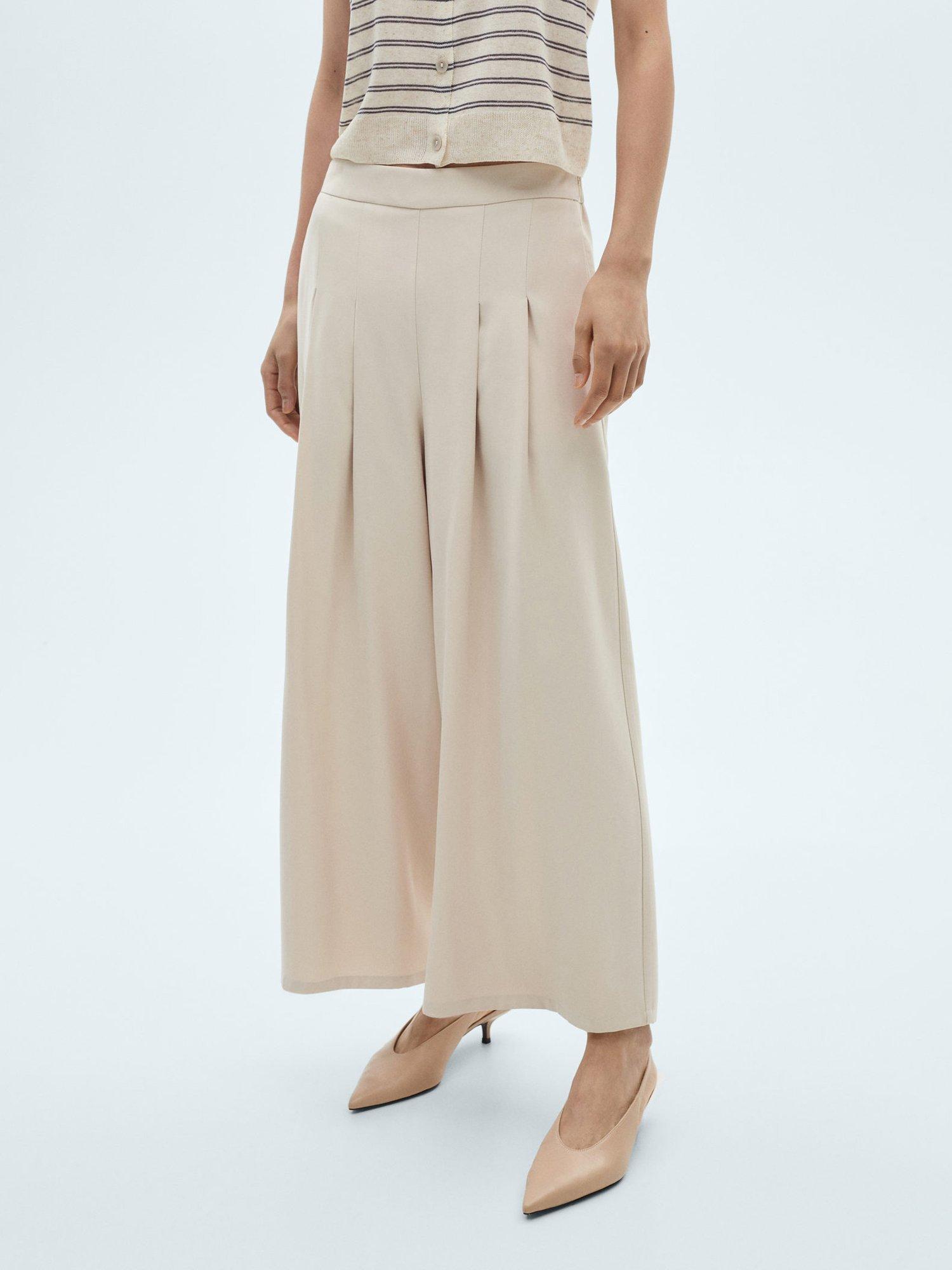 Mango Bosco Wide Leg Trousers, Light Beige