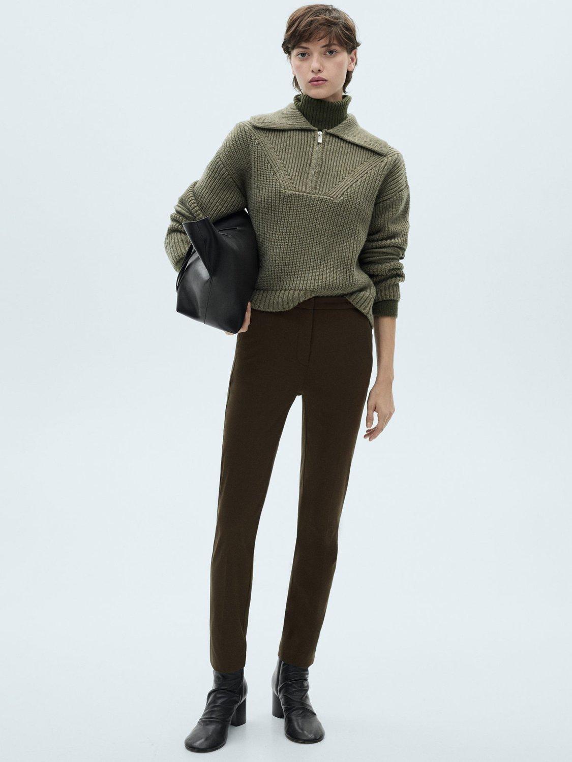 Product image 2 of 7, which shows Mango Cola Skinny Cropped Trousers, Khaki, 6