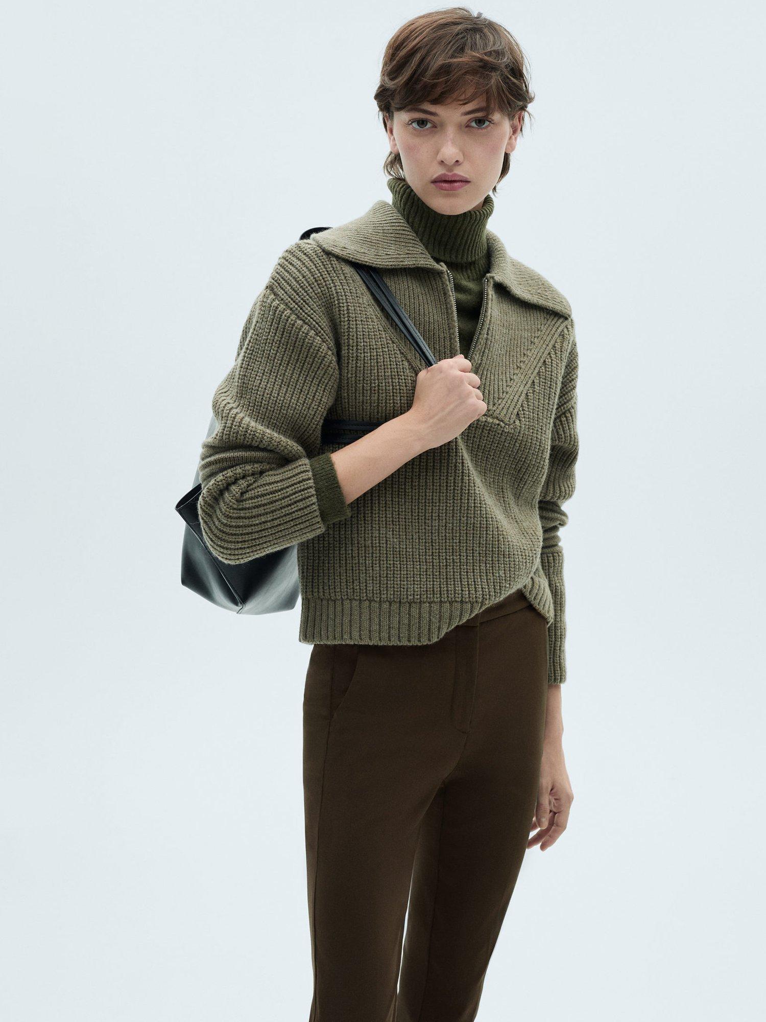 Product image 6 of 7, which shows Mango Cola Skinny Cropped Trousers, Khaki, 6