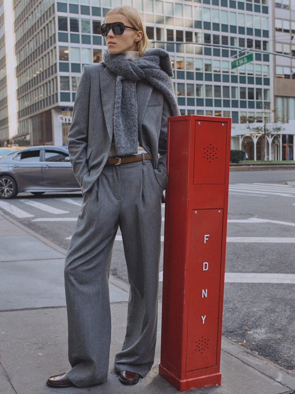 Product image 2 of 6, which shows Mango Norway Wool Blend Tailored Trousers, Grey, 10