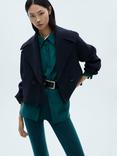 Mango Victoria Knitted Flared Trousers, Dark Blue