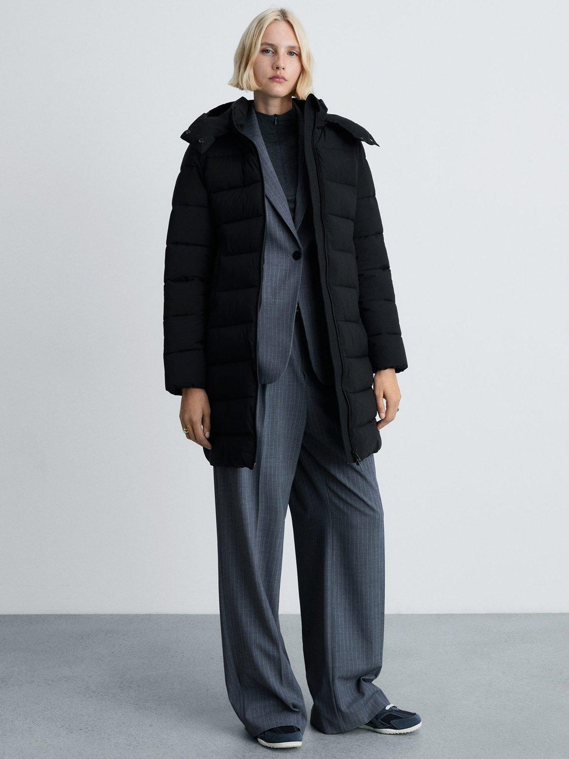 Product image 1 of 8, which shows Mango Bego Water Repellent Quilted Coat, Black, XXXL