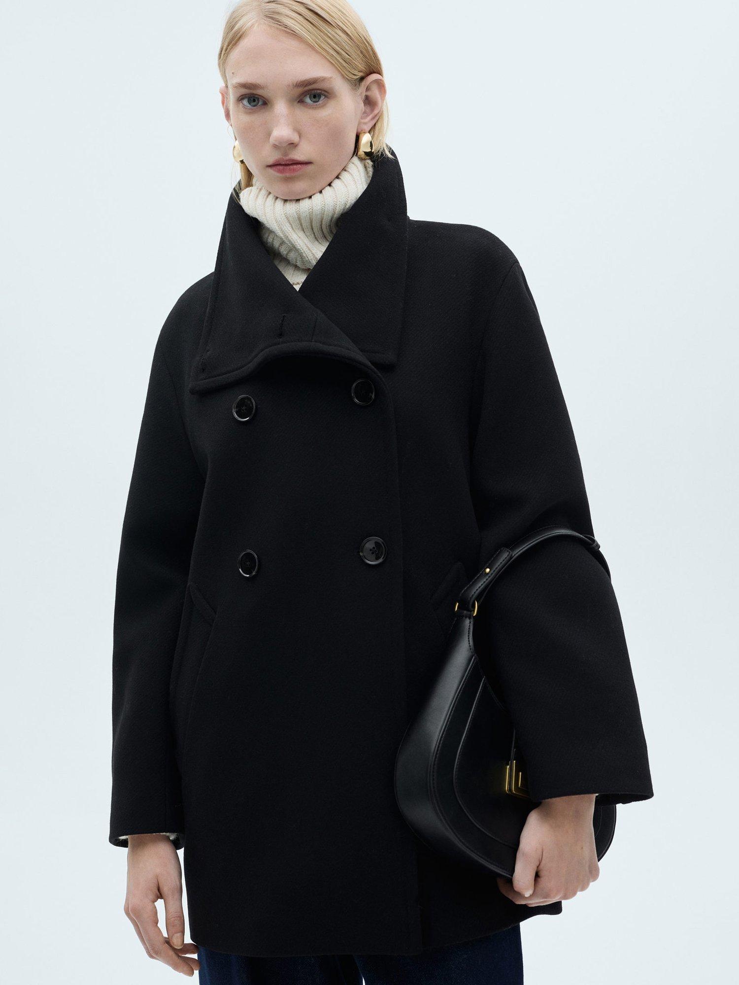 Mango Maia Wool Blend Coat, Black