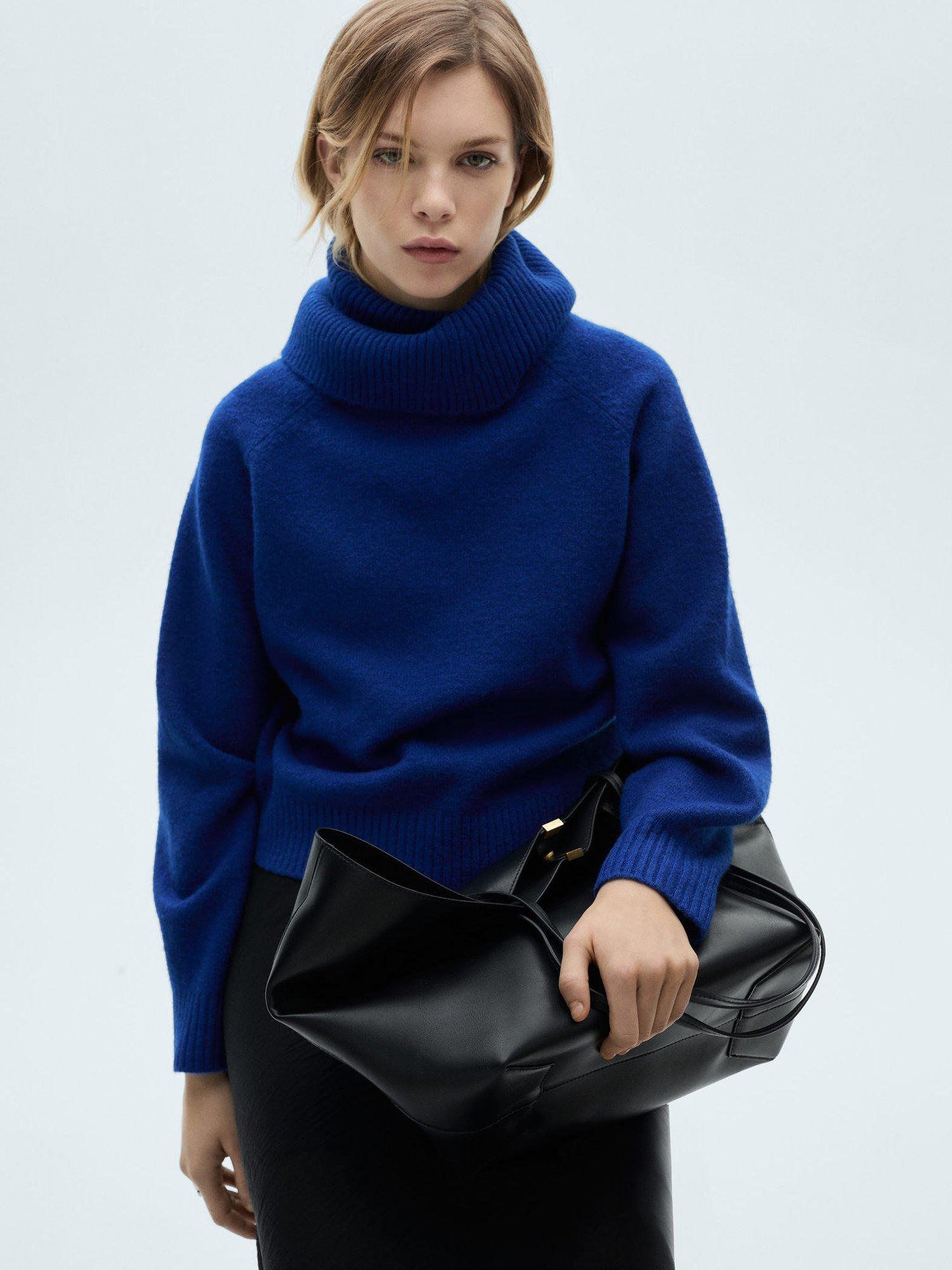 Mango Femfatal Turtle Neck Sweater, Bright Blue