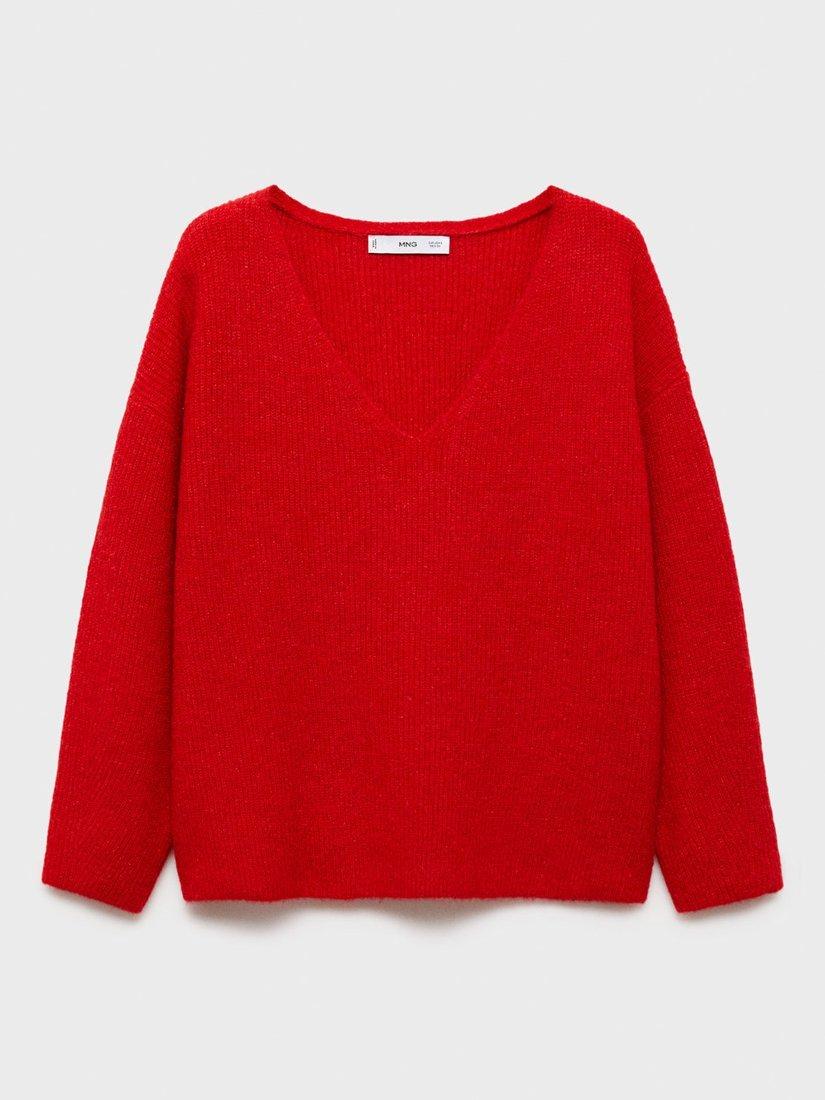 Mango Feten V-Neck Jumper, Red