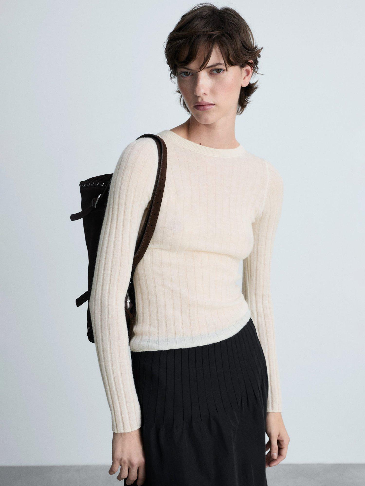 Product image 1 of 6, which shows Mango Gardenia Rib Knit Jumper, Natural White, L