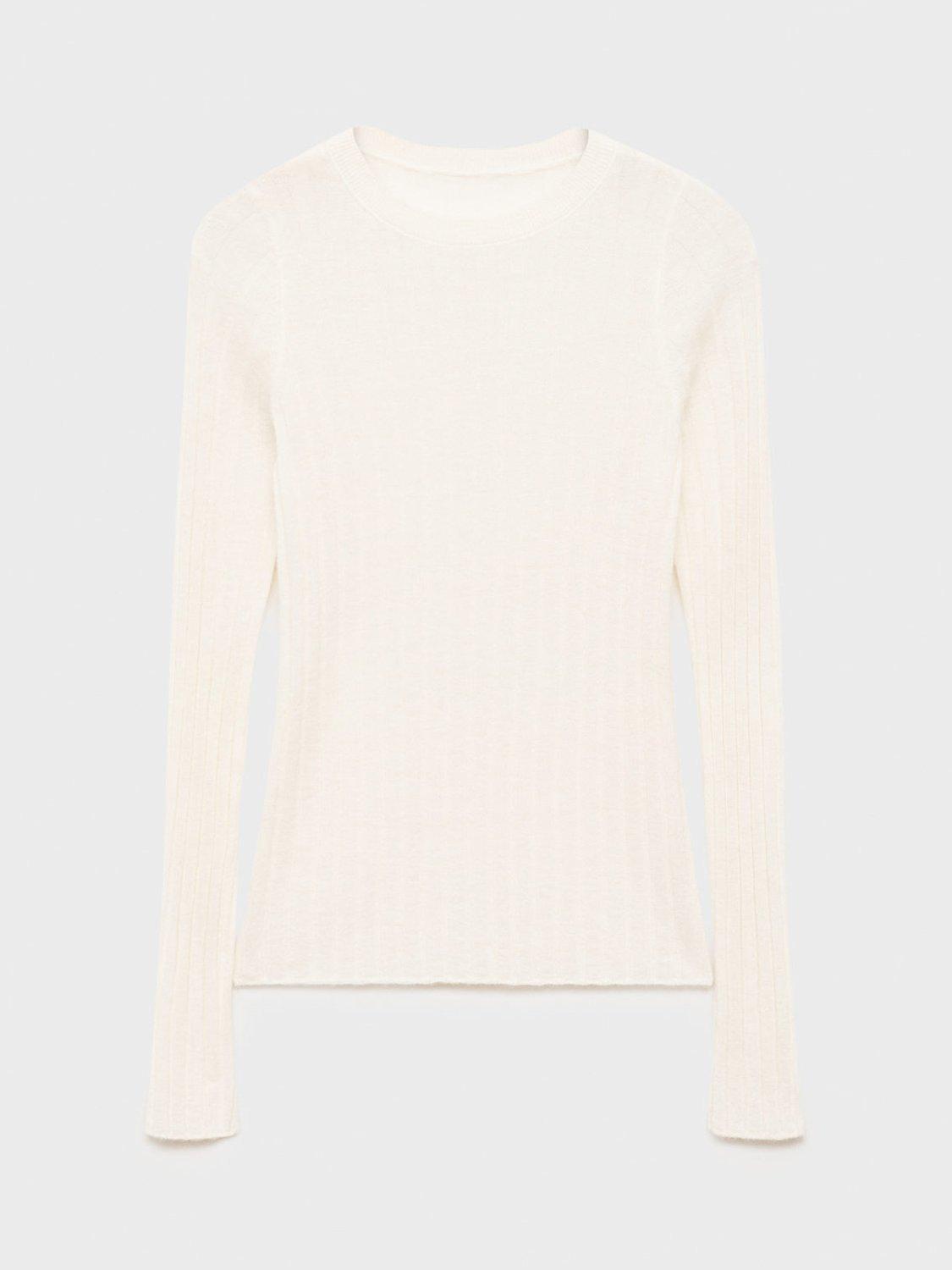 Product image 3 of 6, which shows Mango Gardenia Rib Knit Jumper, Natural White, L