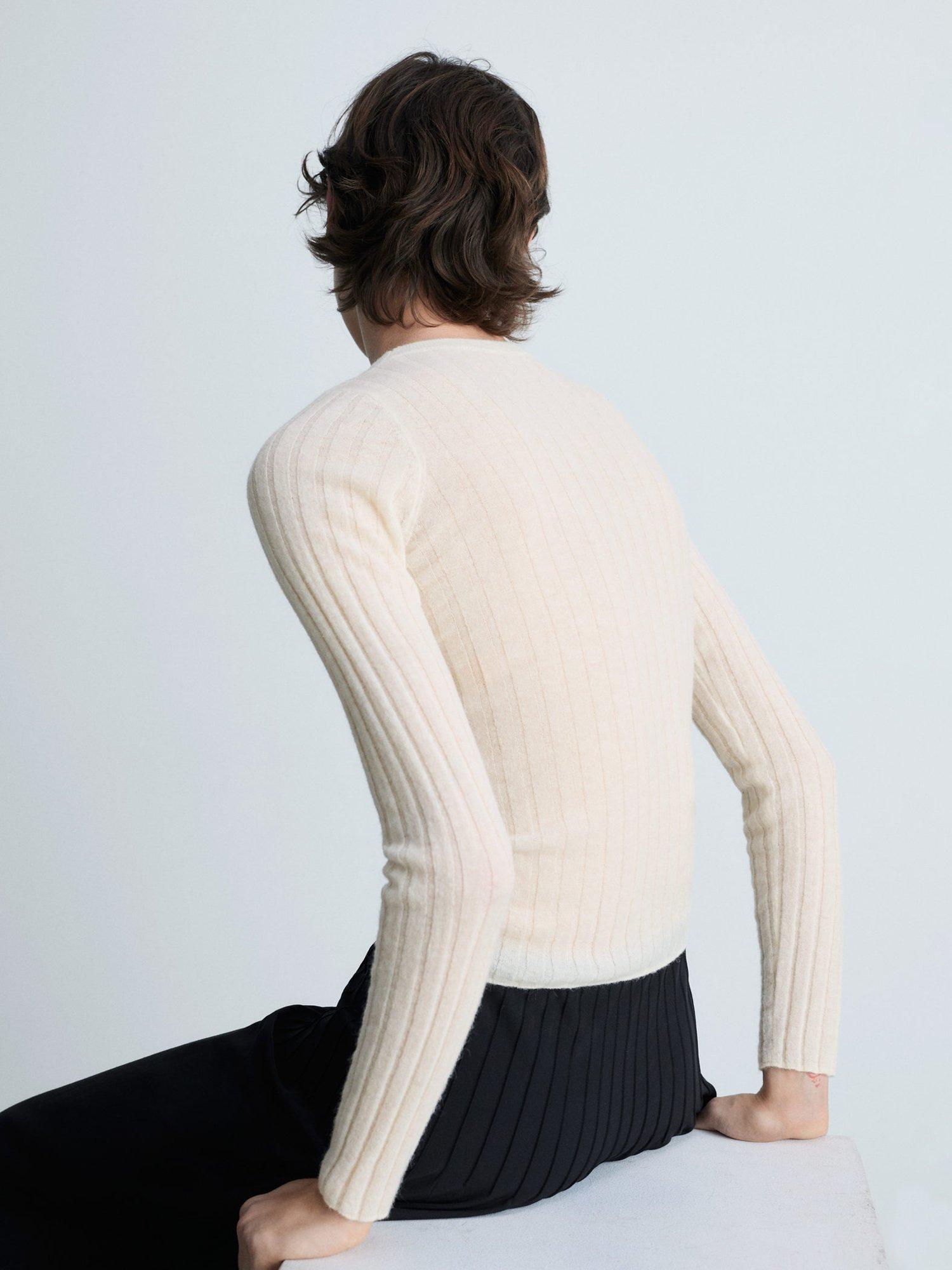 Product image 4 of 6, which shows Mango Gardenia Rib Knit Jumper, Natural White, L