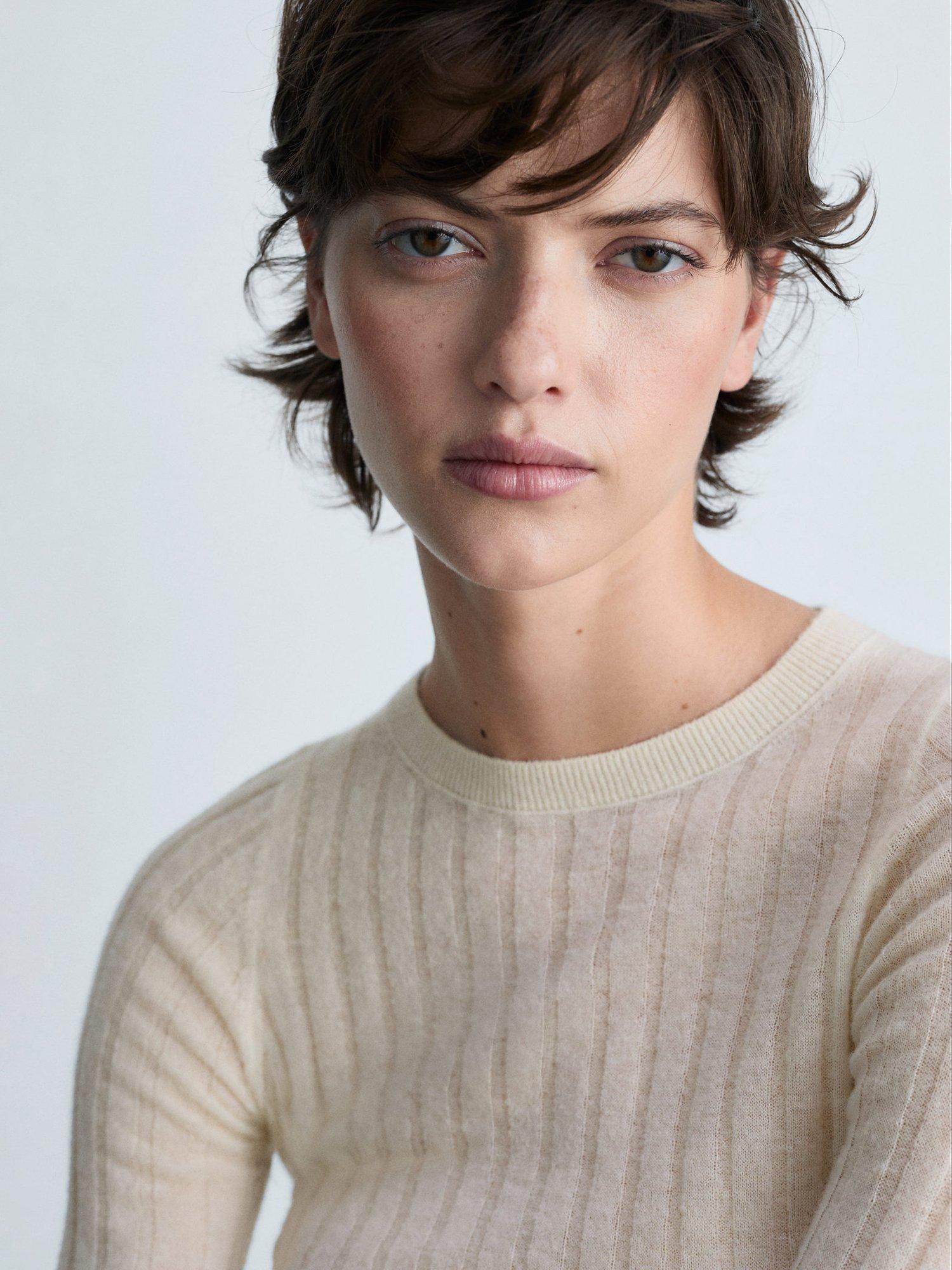 Product image 5 of 6, which shows Mango Gardenia Rib Knit Jumper, Natural White, L