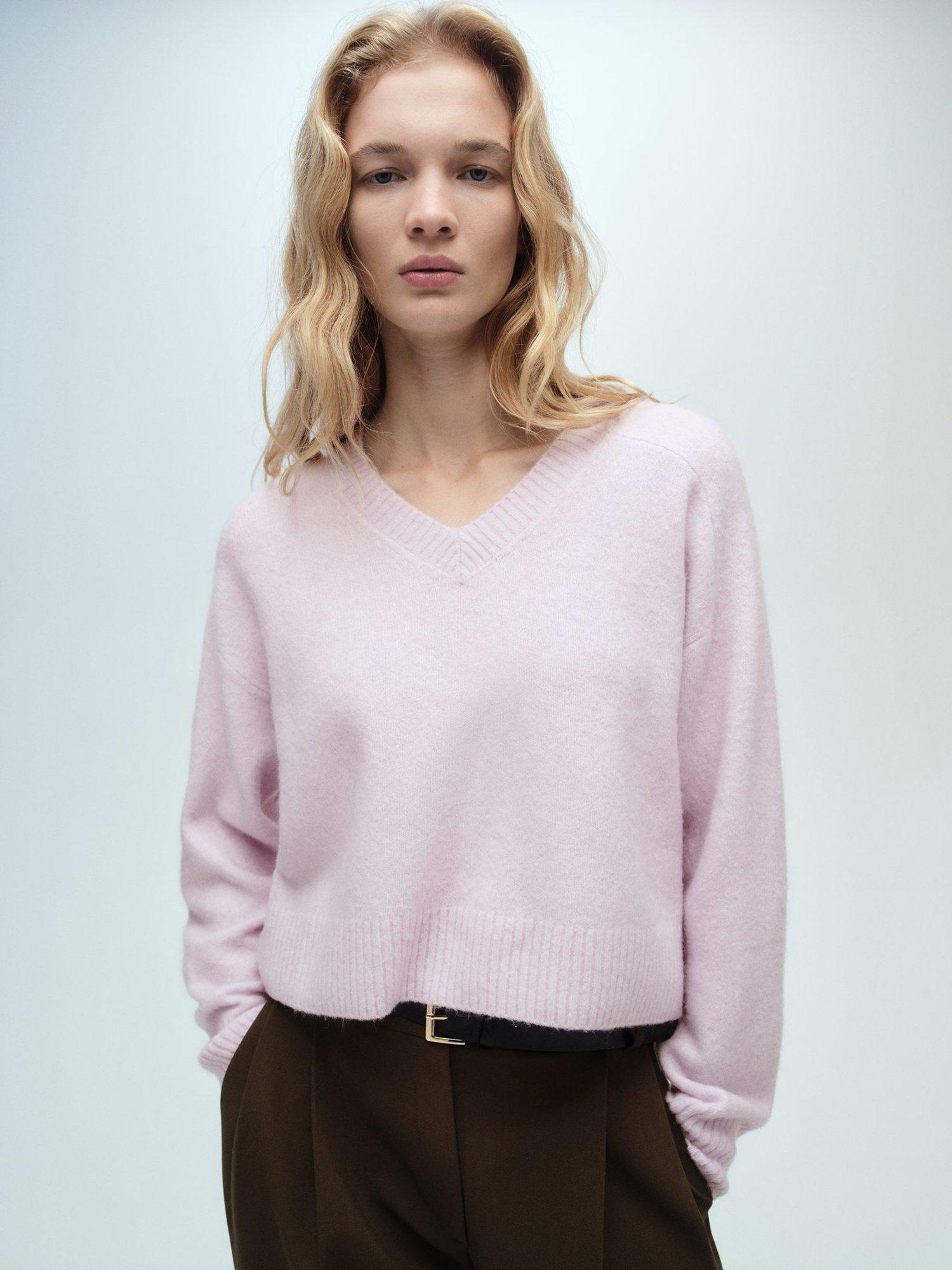 Product image 1 of 8, which shows Mango Higo V-Neck Jumper, Pastel Purple, XS