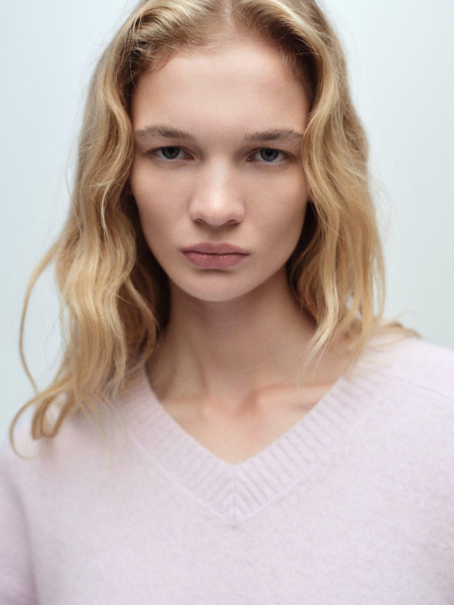 Product image 6 of 8, which shows Mango Higo V-Neck Jumper, Pastel Purple, XS