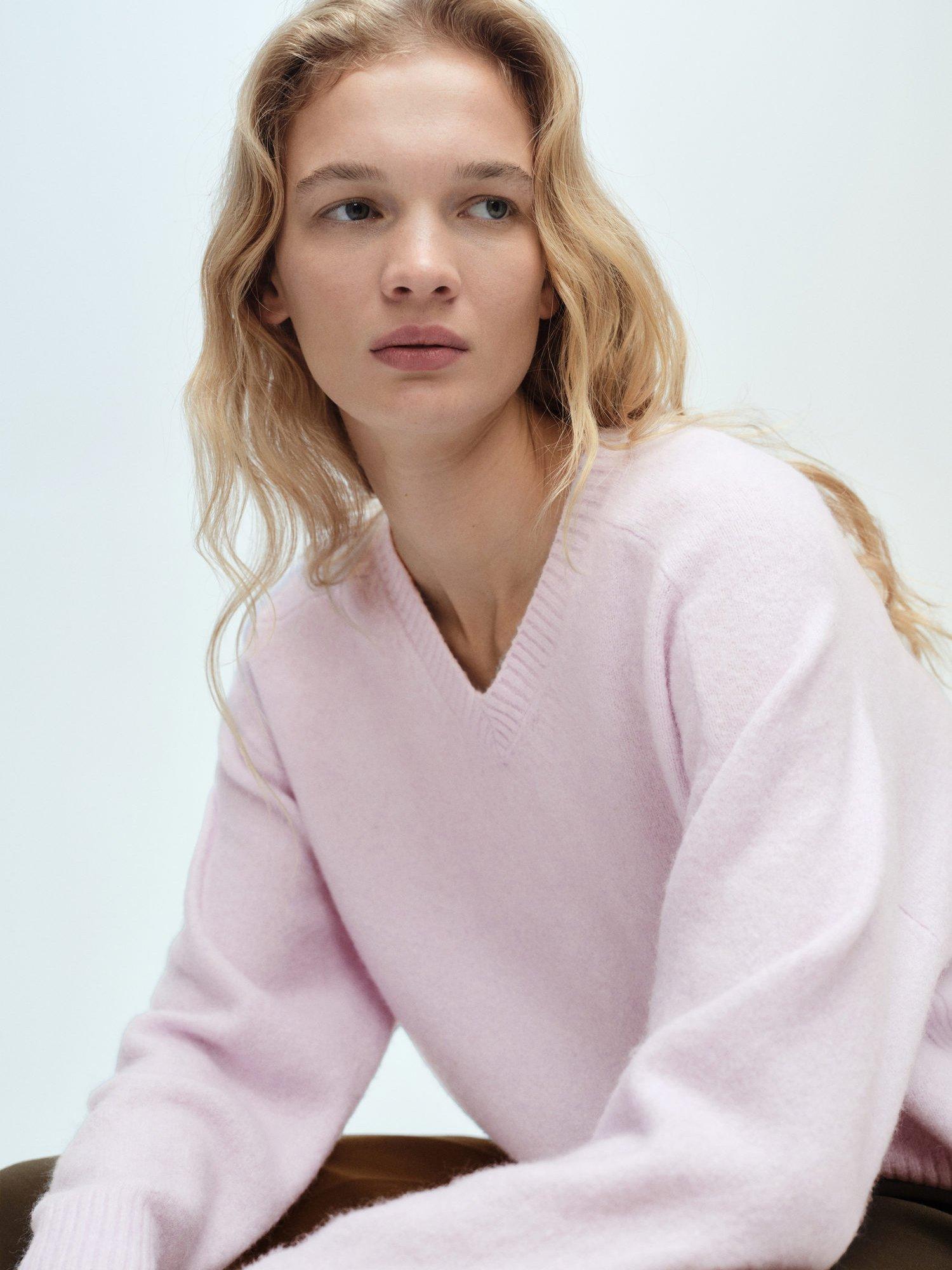 Product image 7 of 8, which shows Mango Higo V-Neck Jumper, Pastel Purple, XS