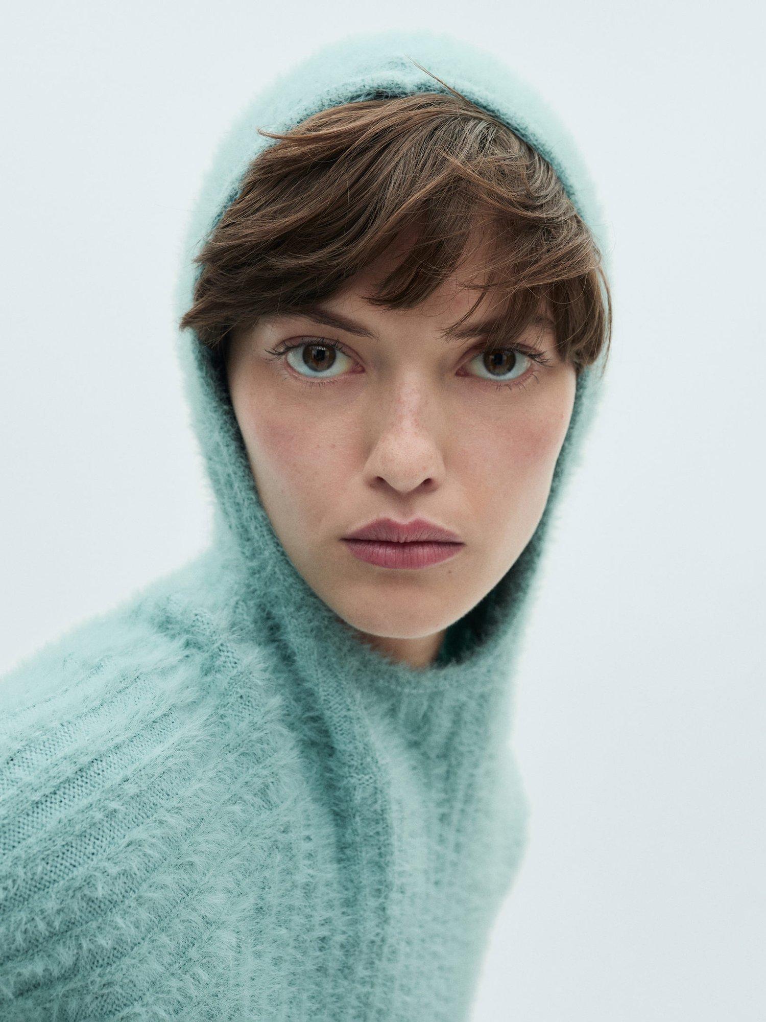 Product image 6 of 7, which shows Mango Soft Knit Hooded Jumper, Turquoise, L