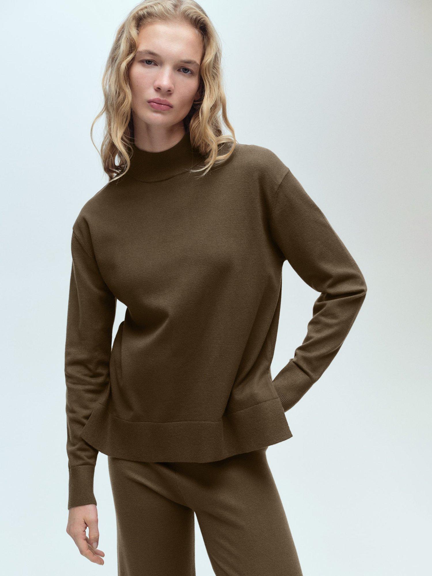 Product image 1 of 7, which shows Mango Vieira High Neck Jumper, Khaki, M
