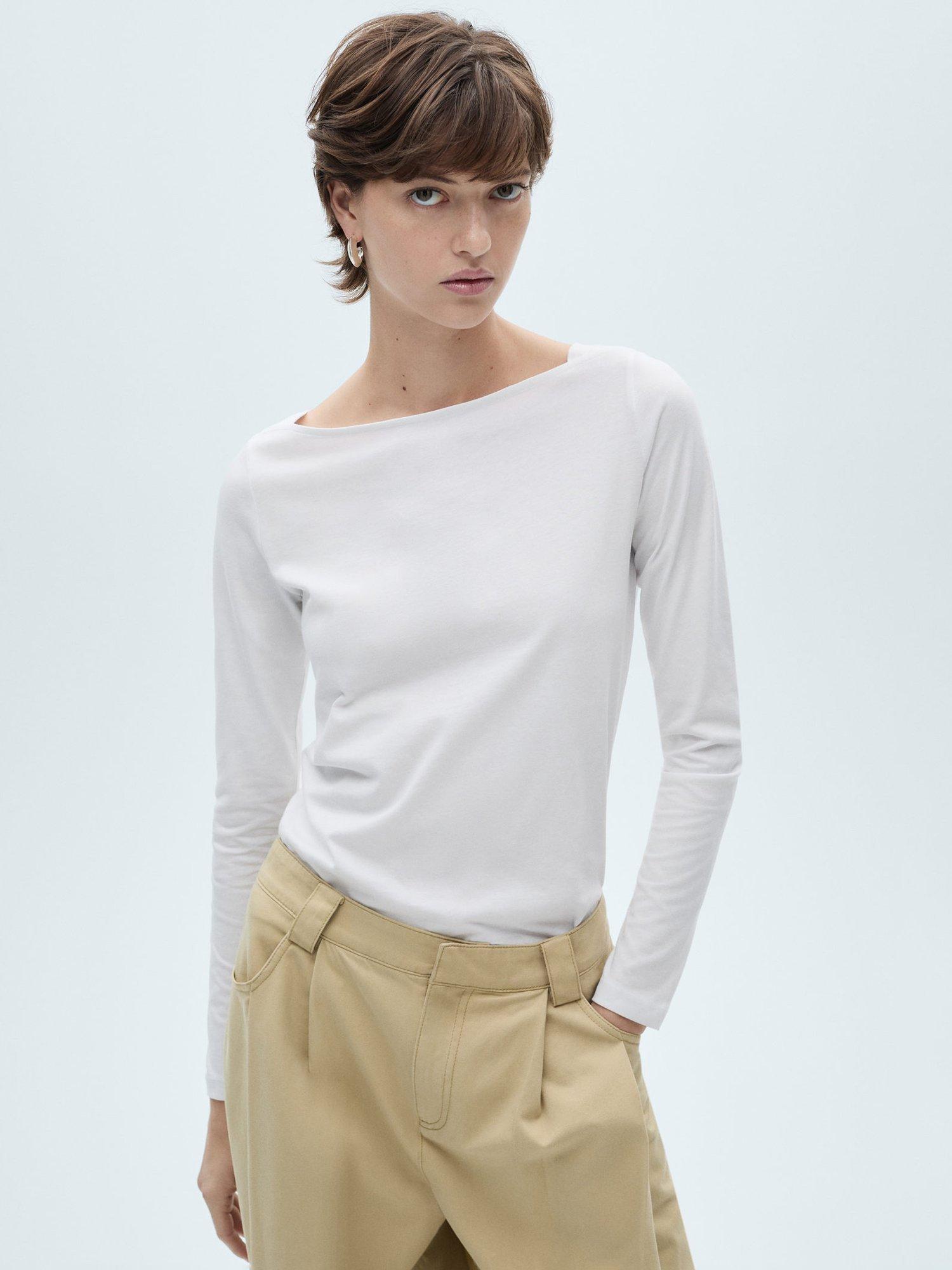 Mango Saco Boat Neck Top, White