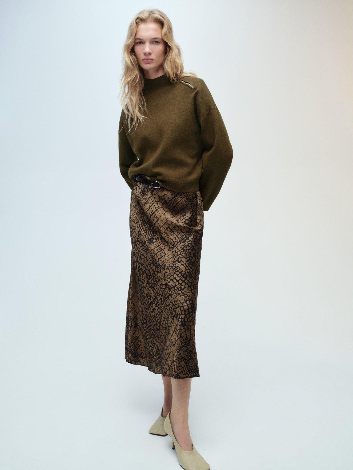 Product image 2 of 7, which shows Mango Konpaktu Zip Neck Jumper, Khaki, XXS