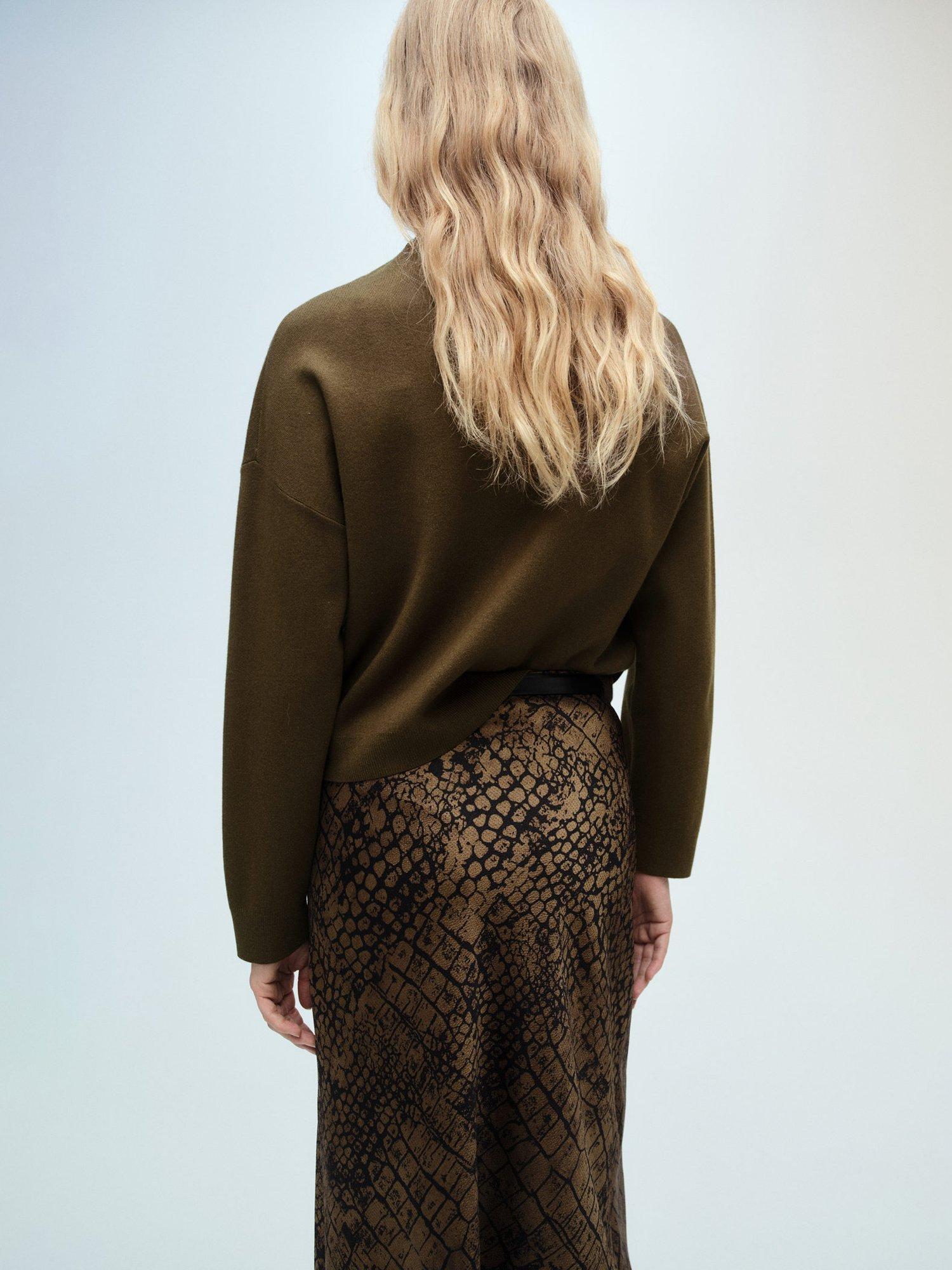 Product image 4 of 7, which shows Mango Konpaktu Zip Neck Jumper, Khaki, XXS