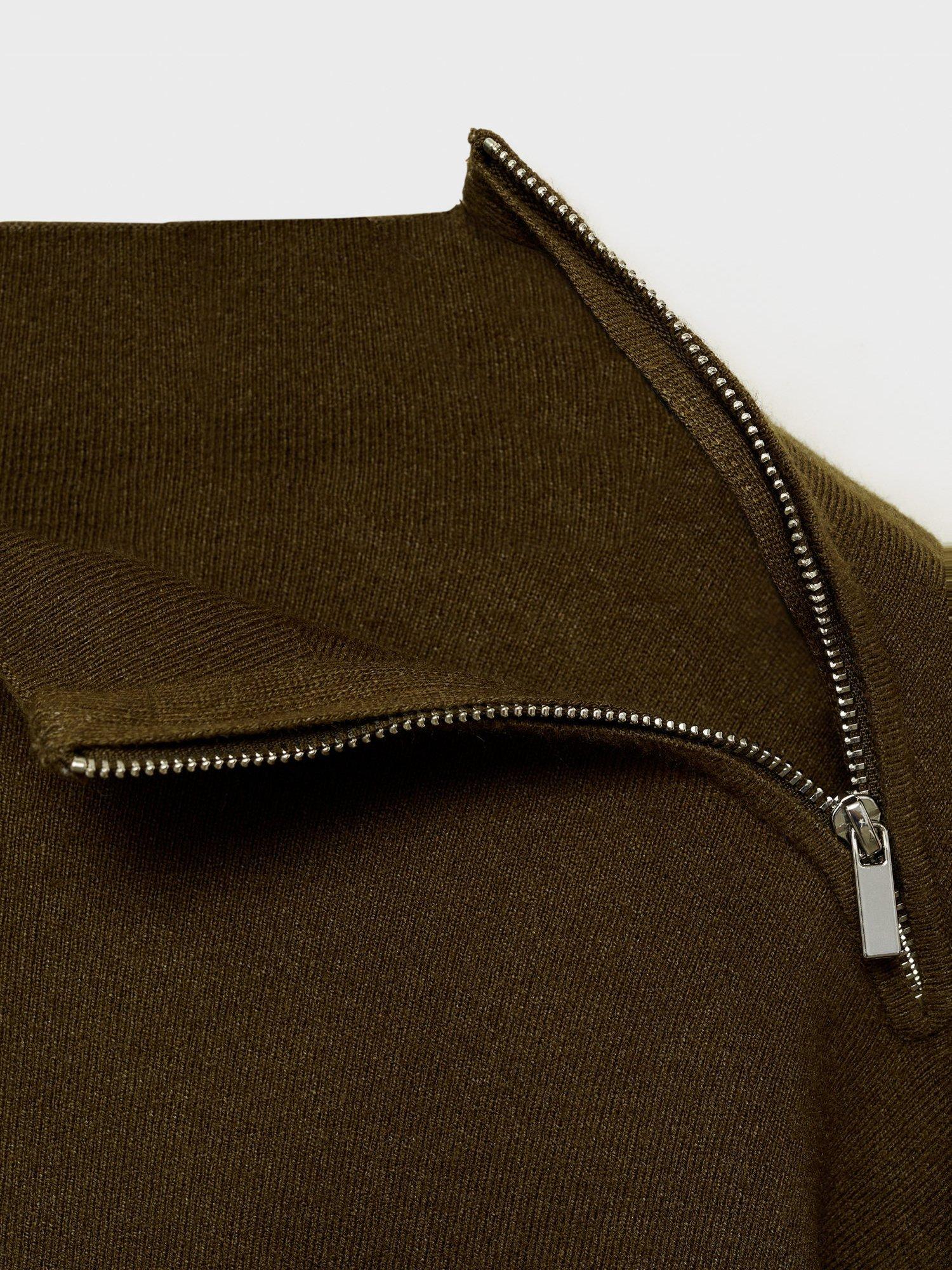 Product image 7 of 7, which shows Mango Konpaktu Zip Neck Jumper, Khaki, XXS